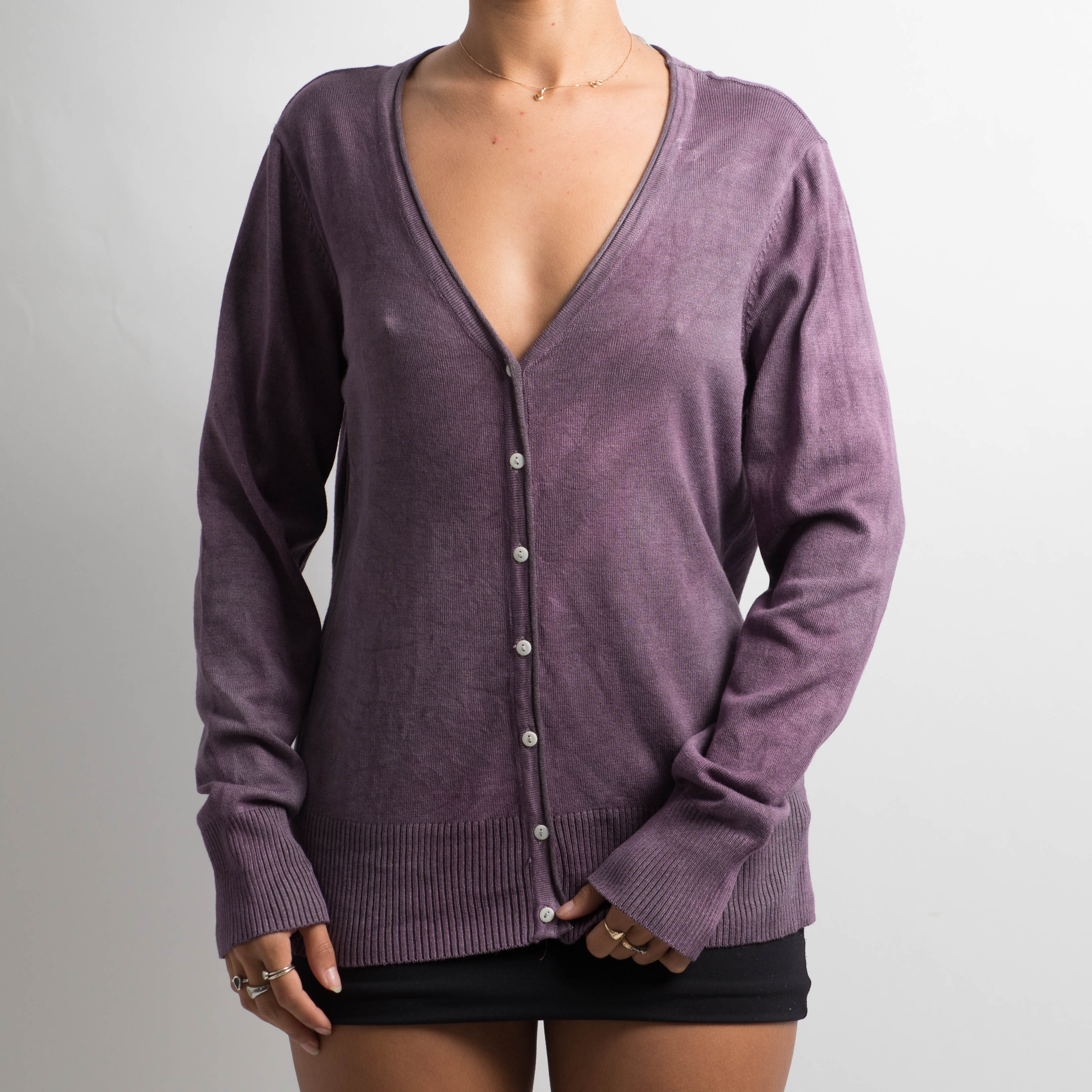 PURPLE FADED WASH CARDIGAN