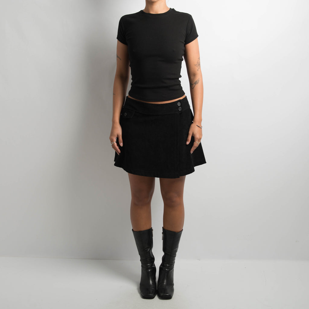 BLACK SUEDETTE MINI SKIRT