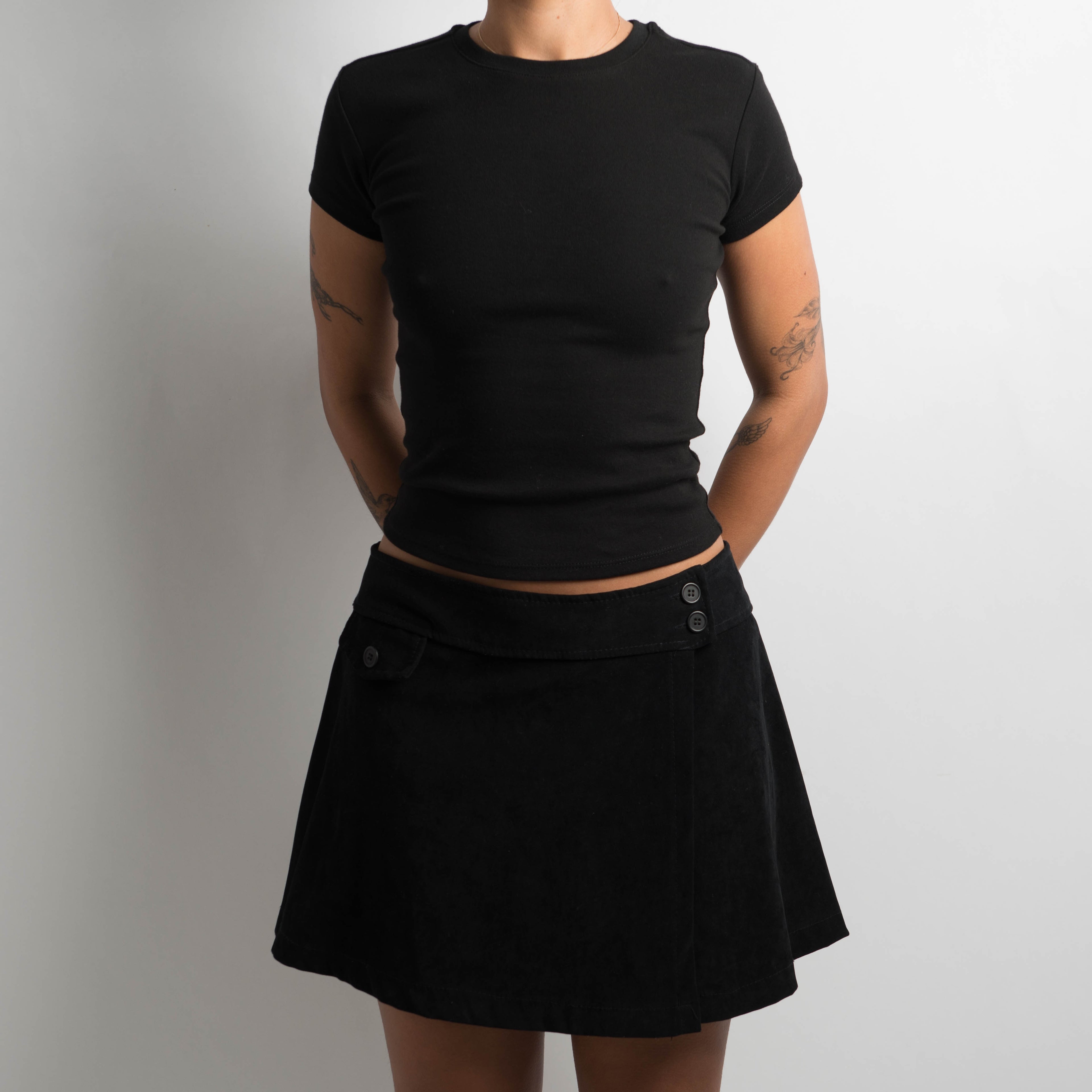 BLACK SUEDETTE MINI SKIRT