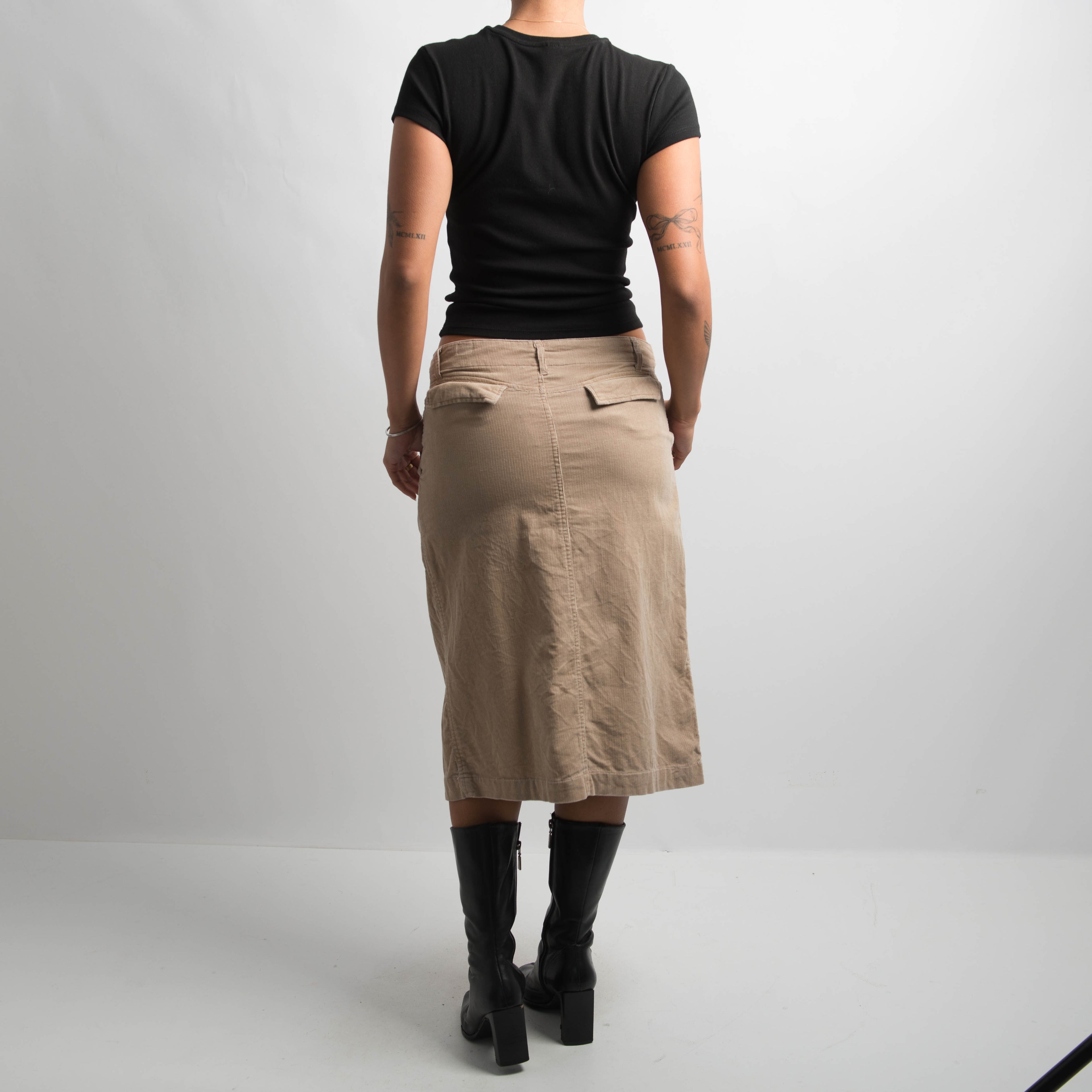 TAN CORDUROY MIDI SKIRT