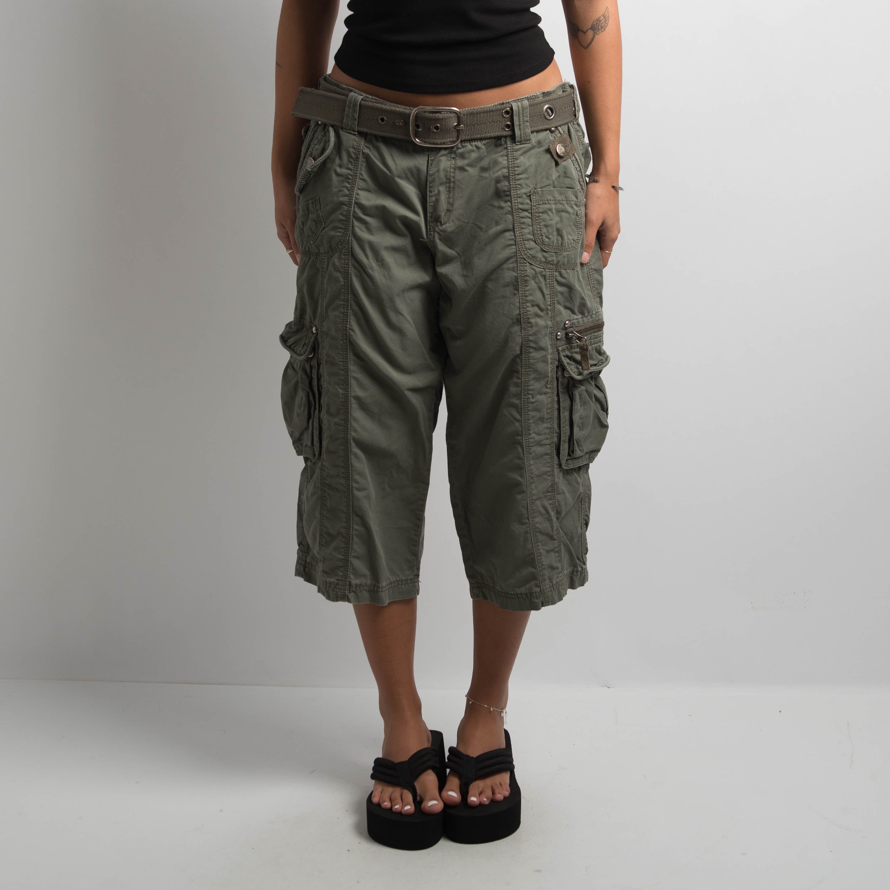 KHAKI CROP CARGO PANTS