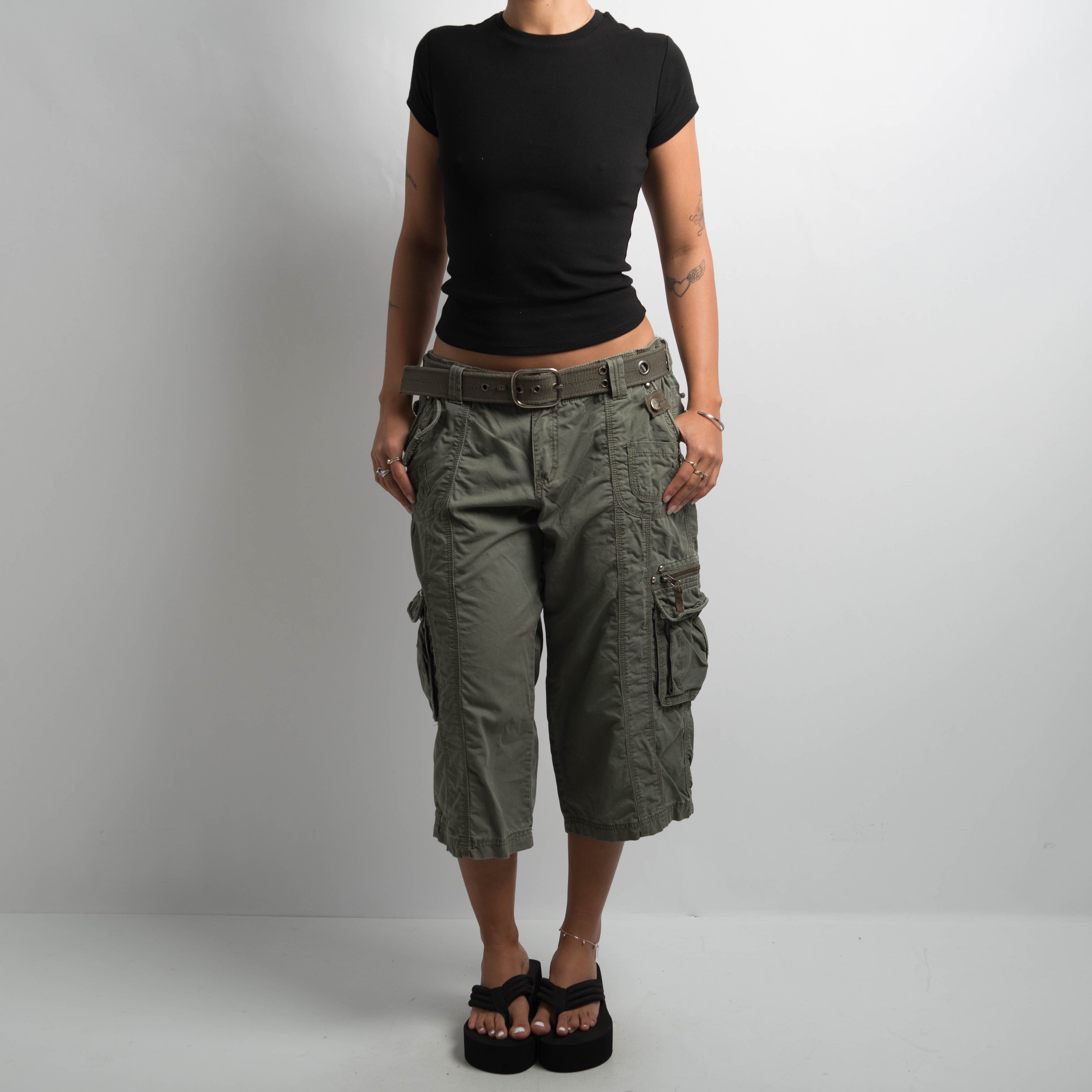 KHAKI CROP CARGO PANTS