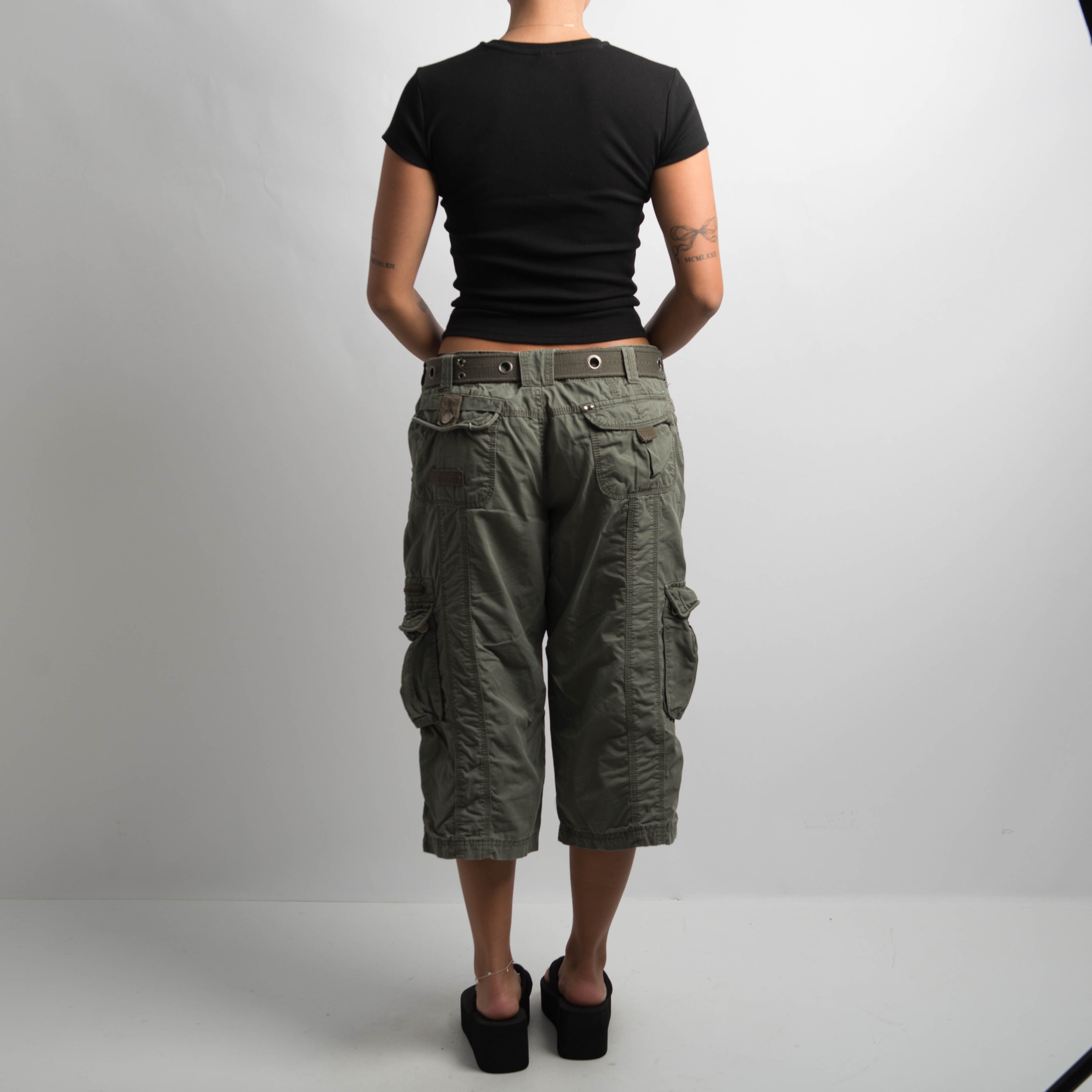 KHAKI CROP CARGO PANTS