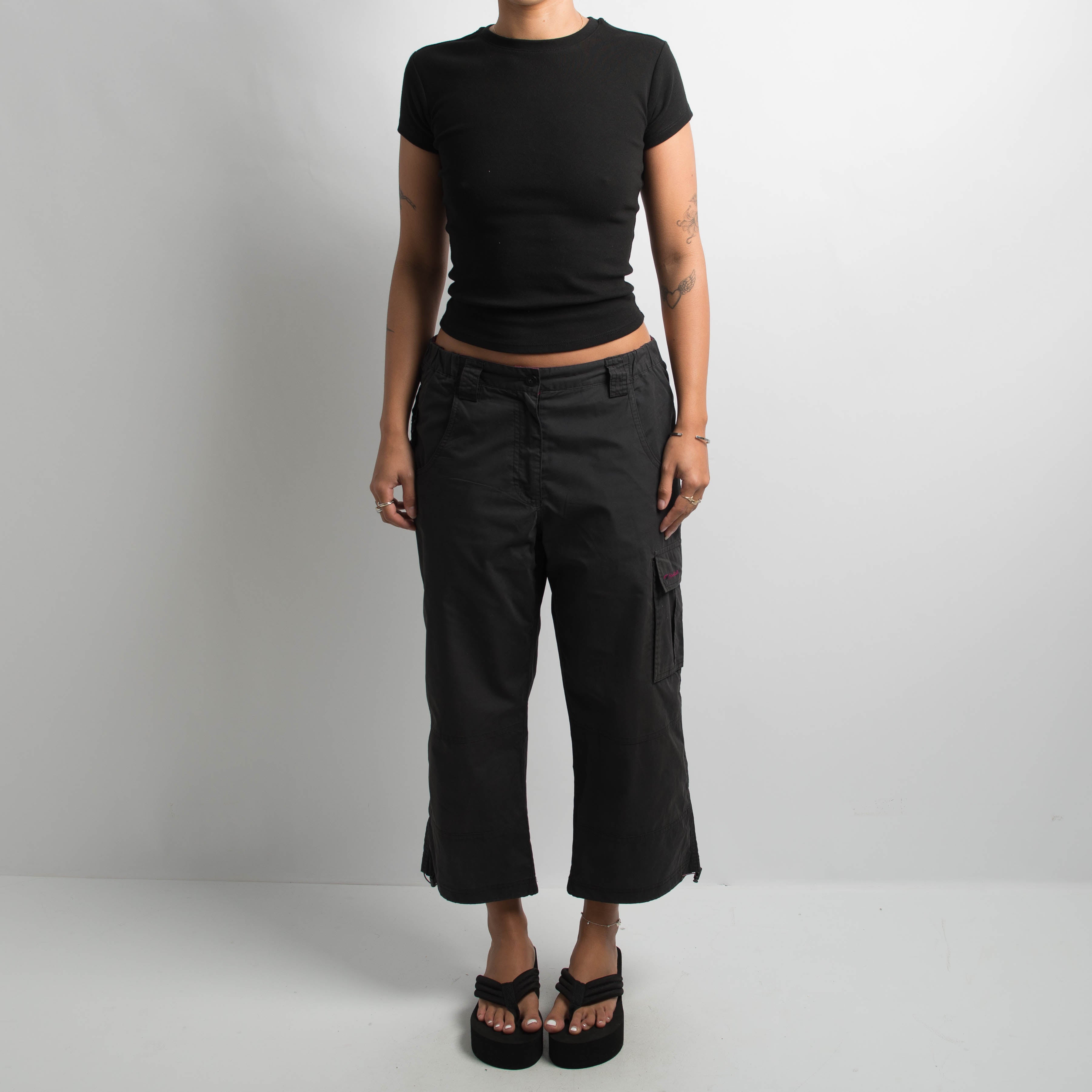 BLACK CROP UTILITY PANTS