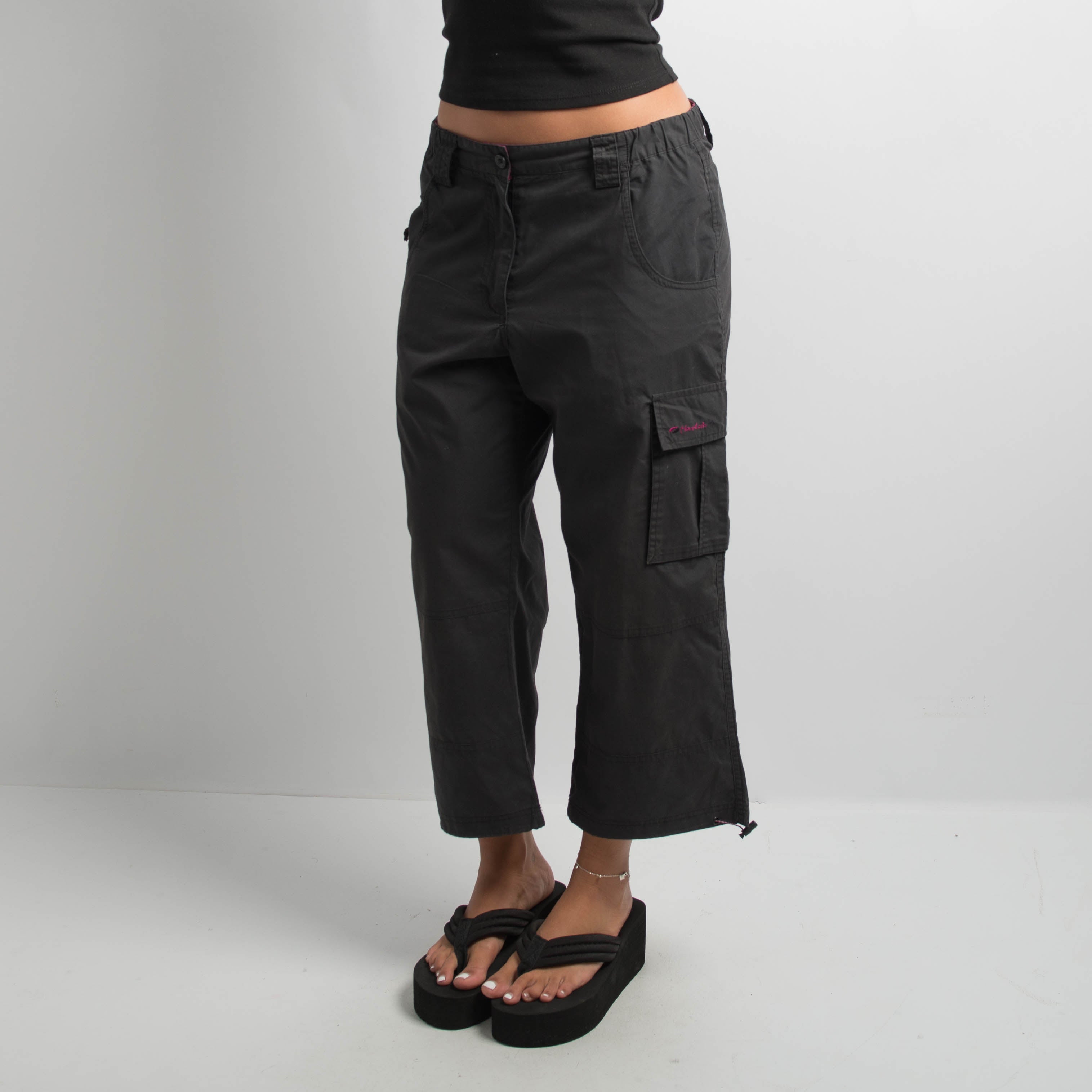 BLACK CROP UTILITY PANTS