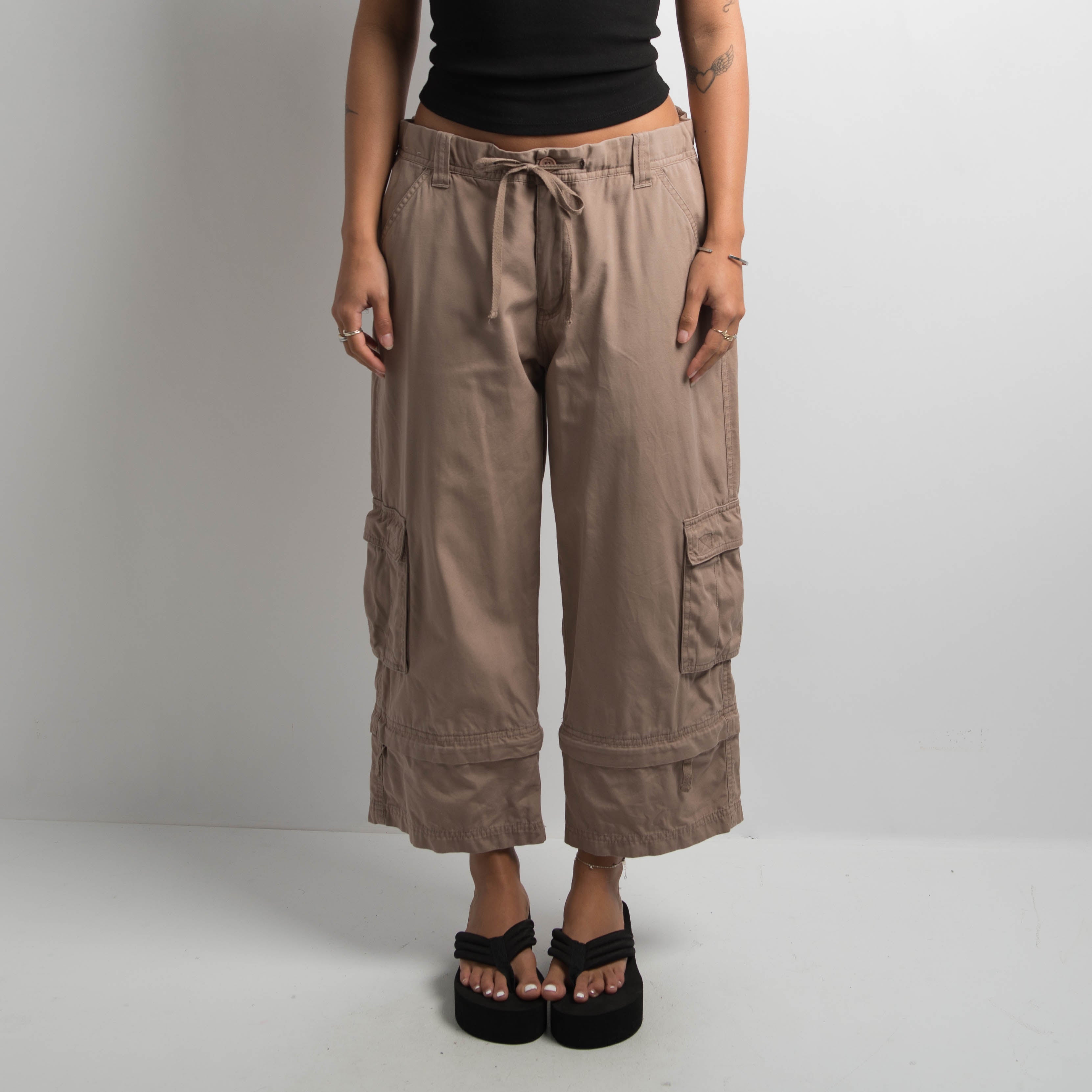BROWN CROP CARGO PANTS