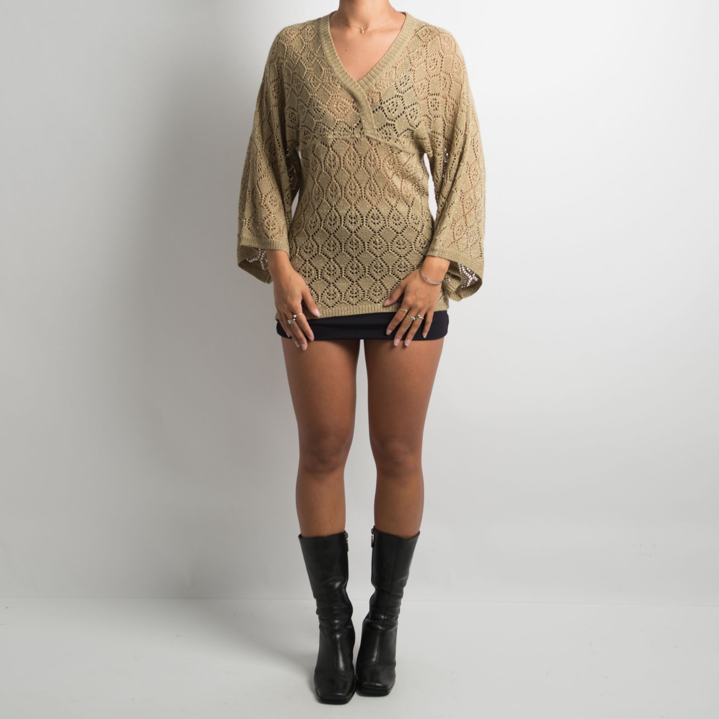 TAN KNIT CROCHET TOP