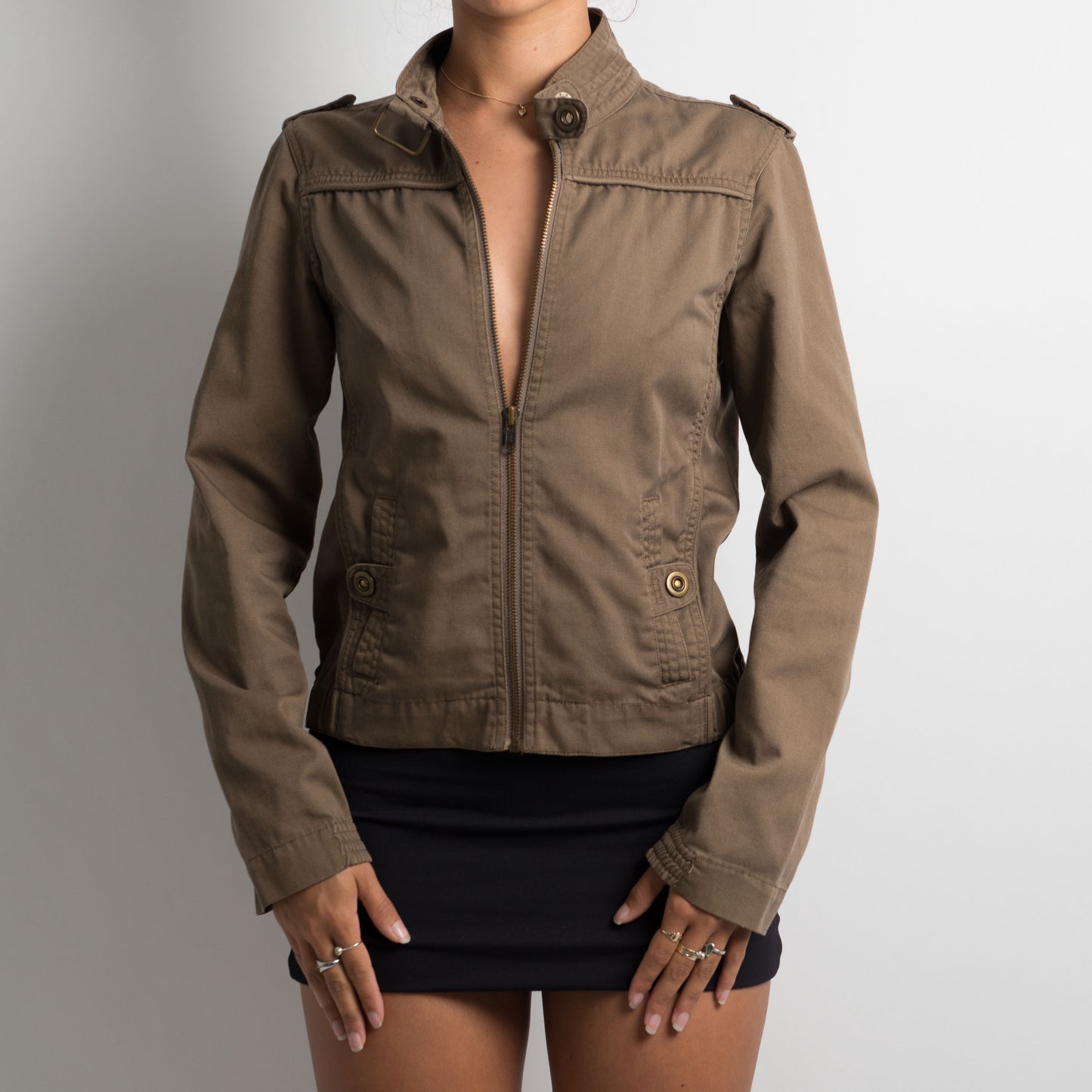 BROWN COTTON ZIP JACKET