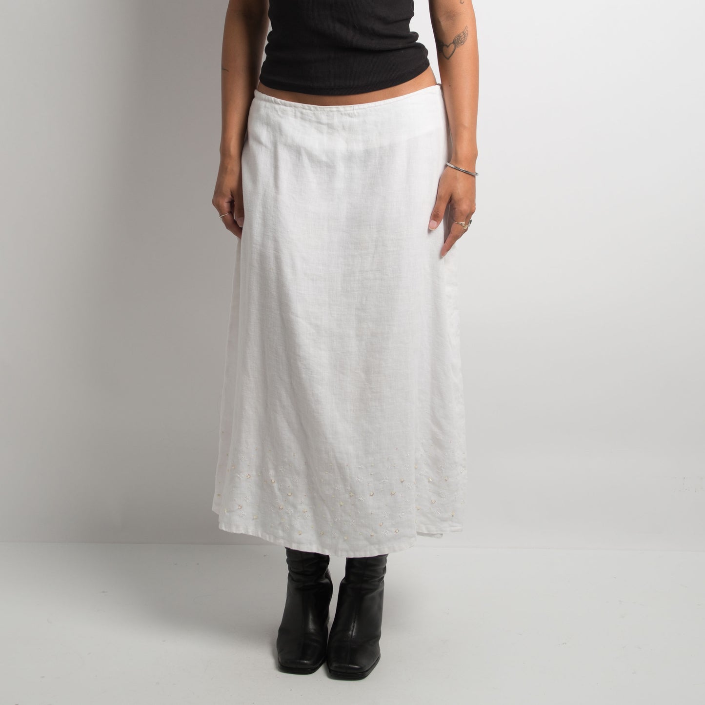 WHITE LINEN MIDI SKIRT