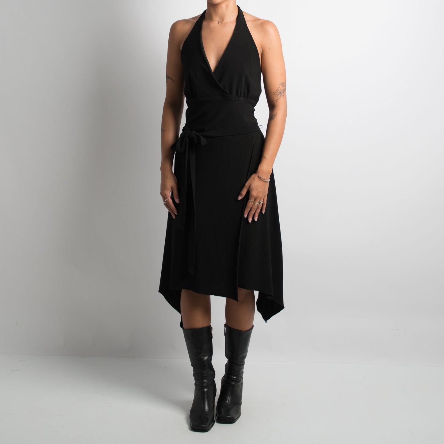 BLACK HALTERNECK MIDI DRESS