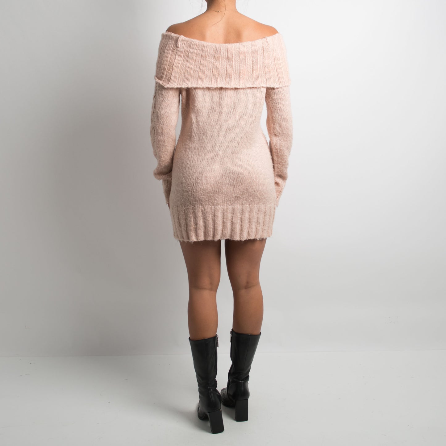 PINK KNIT OFF THE SHOULDER DRESS