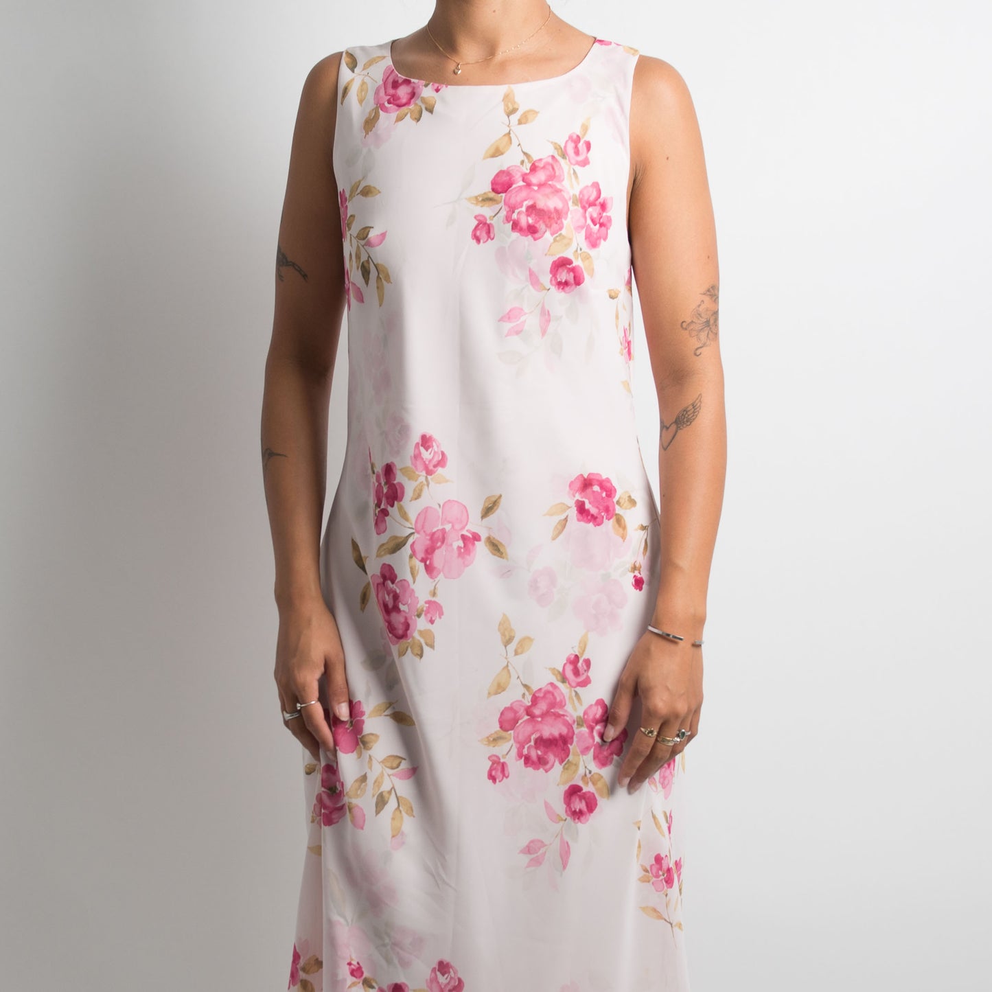 ROBE MIDI À FLEURS ROSE