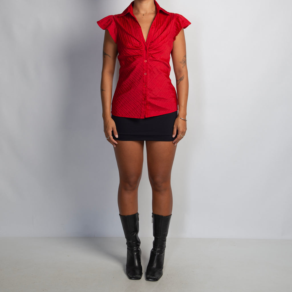 RED TEXTURED BLOUSE