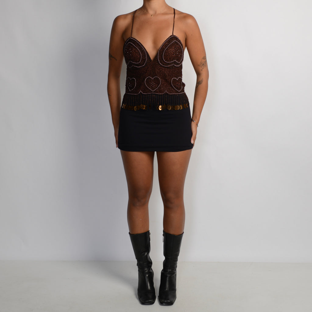 BROWN BEADED TOP