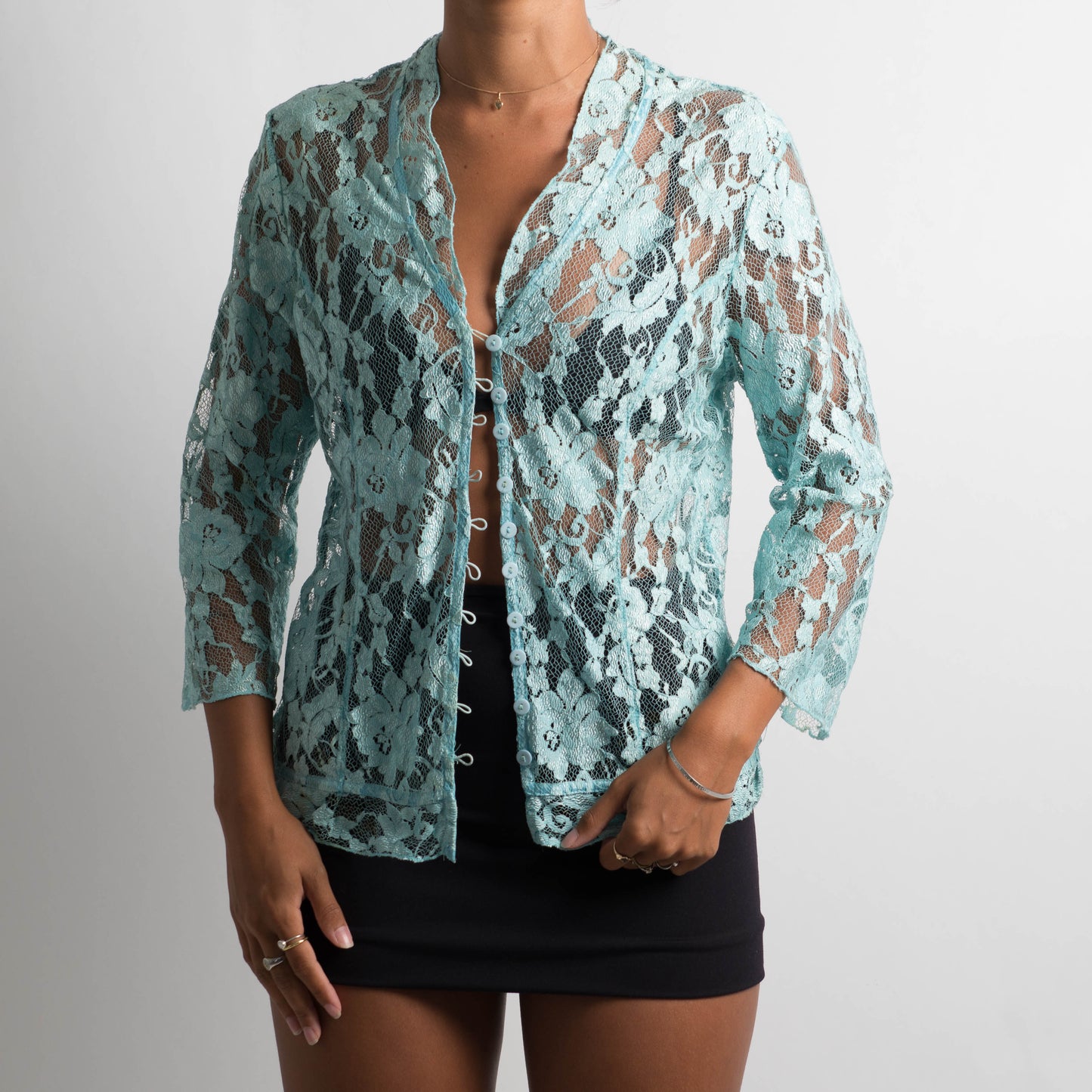 AQUA LACE BUTTON BLOUSE