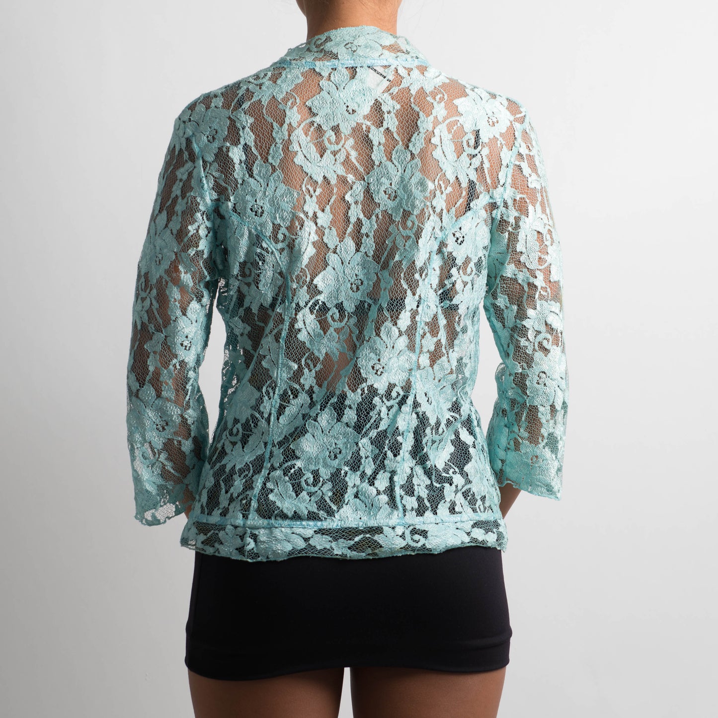 AQUA LACE BUTTON BLOUSE