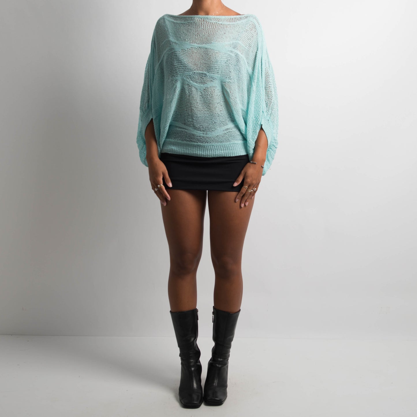 AQUA KNIT CROCHET BATWING TOP