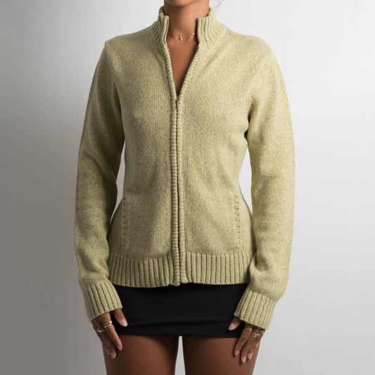 PALE GREEN KNIT ZIP CARDIGAN