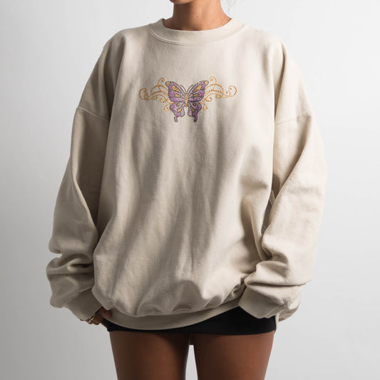 CREAM BUTTERFLY CREWNECK SWEATER