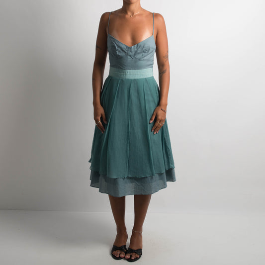 TEAL SILK MIDI DRESS