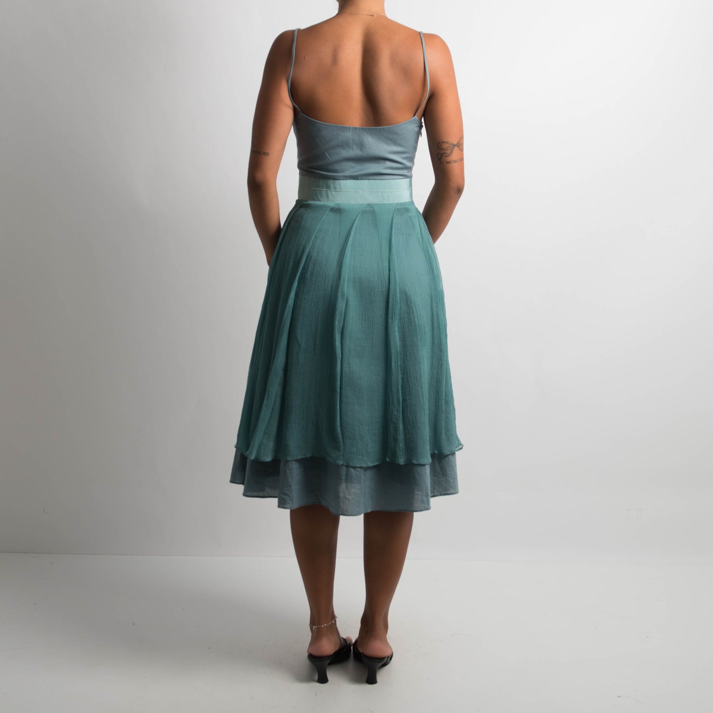 TEAL SILK MIDI DRESS