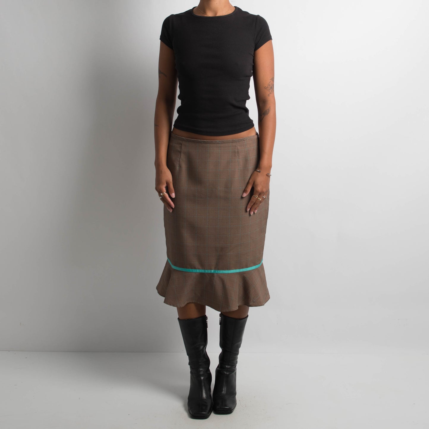 BROWN GINGHAM MIDI SKIRT