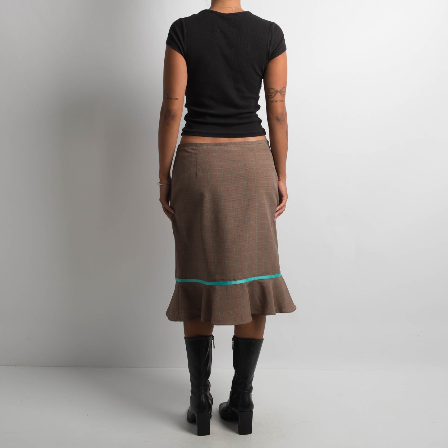 BROWN GINGHAM MIDI SKIRT