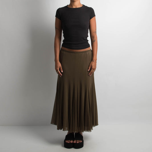 KHAKI MESH LONGLINE SKIRT