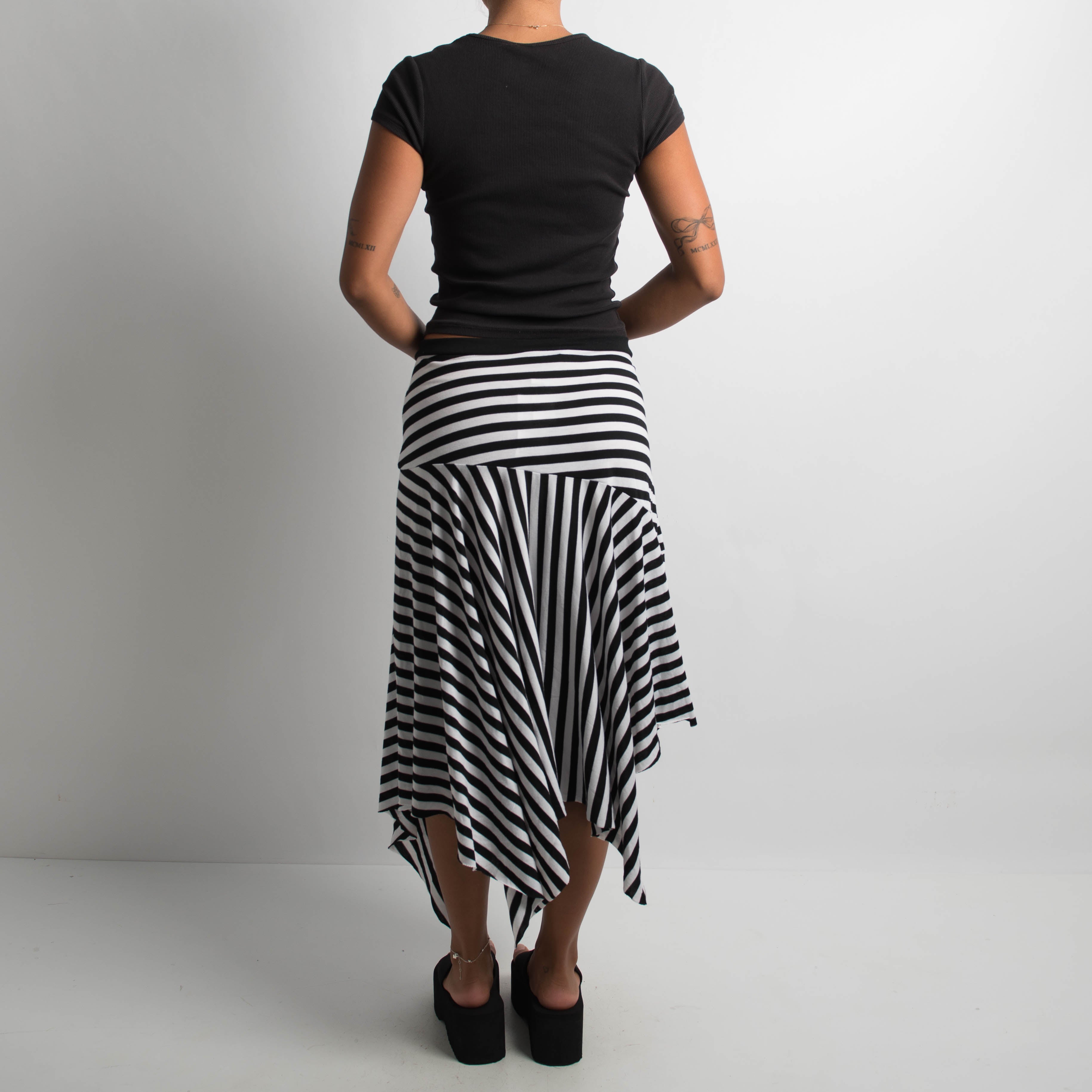 B&W STRIPE MIDI SKIRT