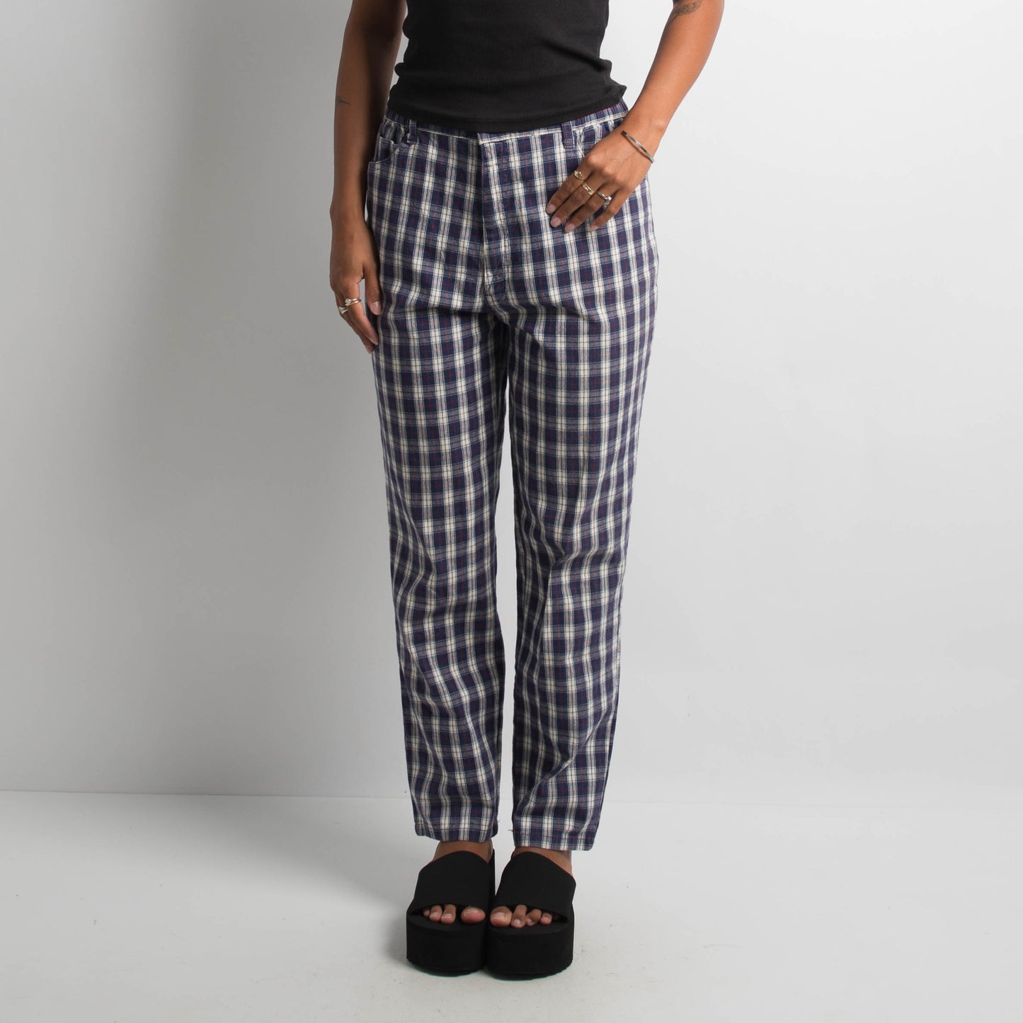 NAVY PLAID PANTS