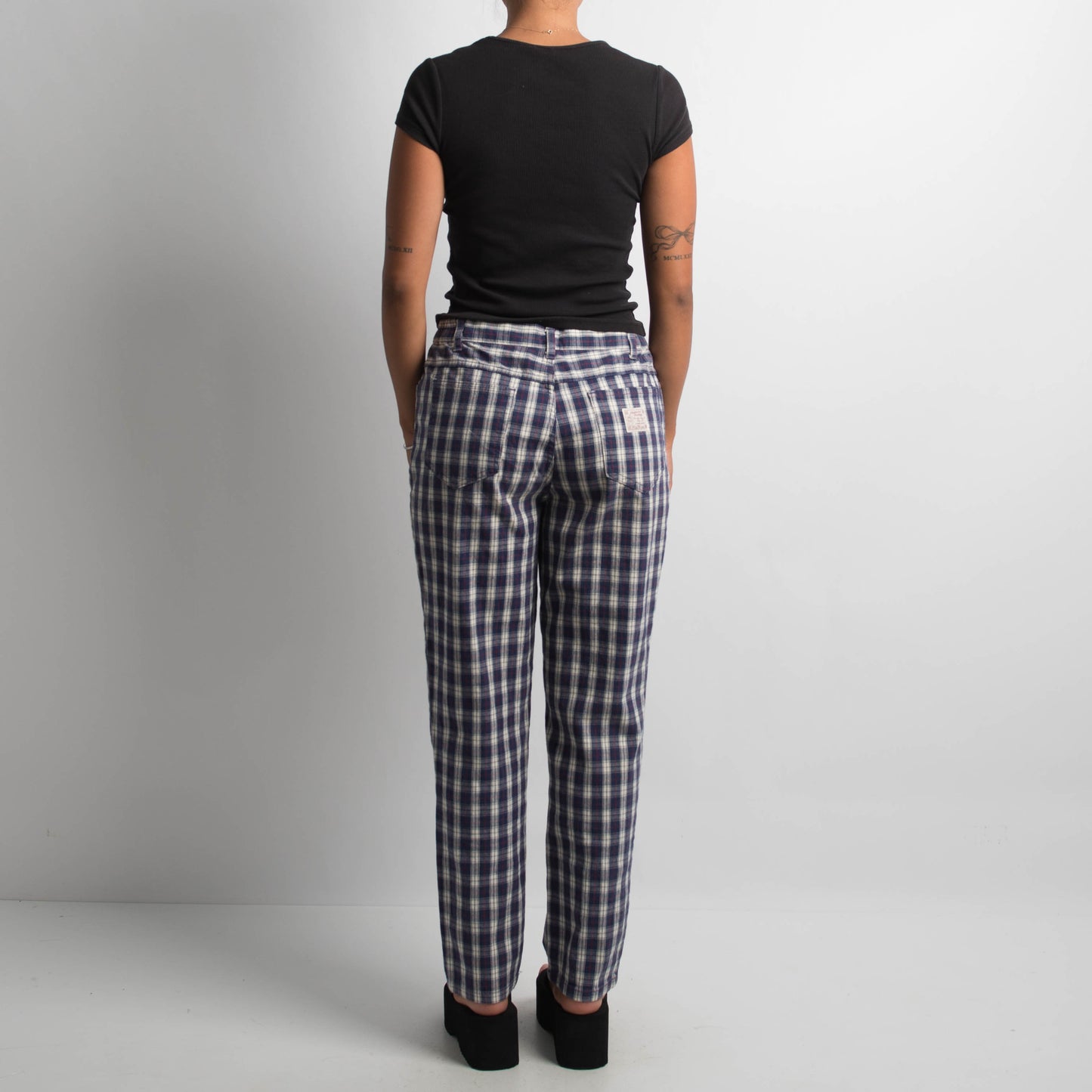 NAVY PLAID PANTS