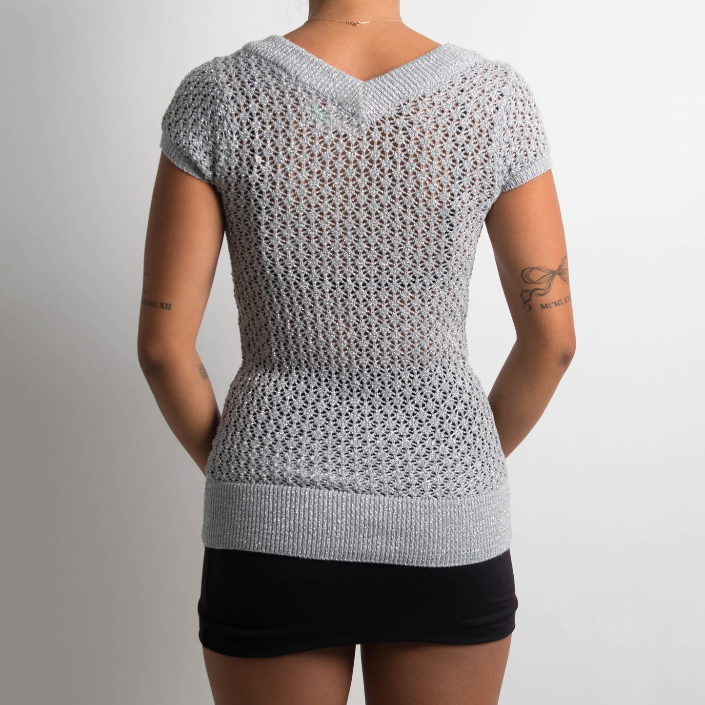 SILVER SHEER CROCHET TOP