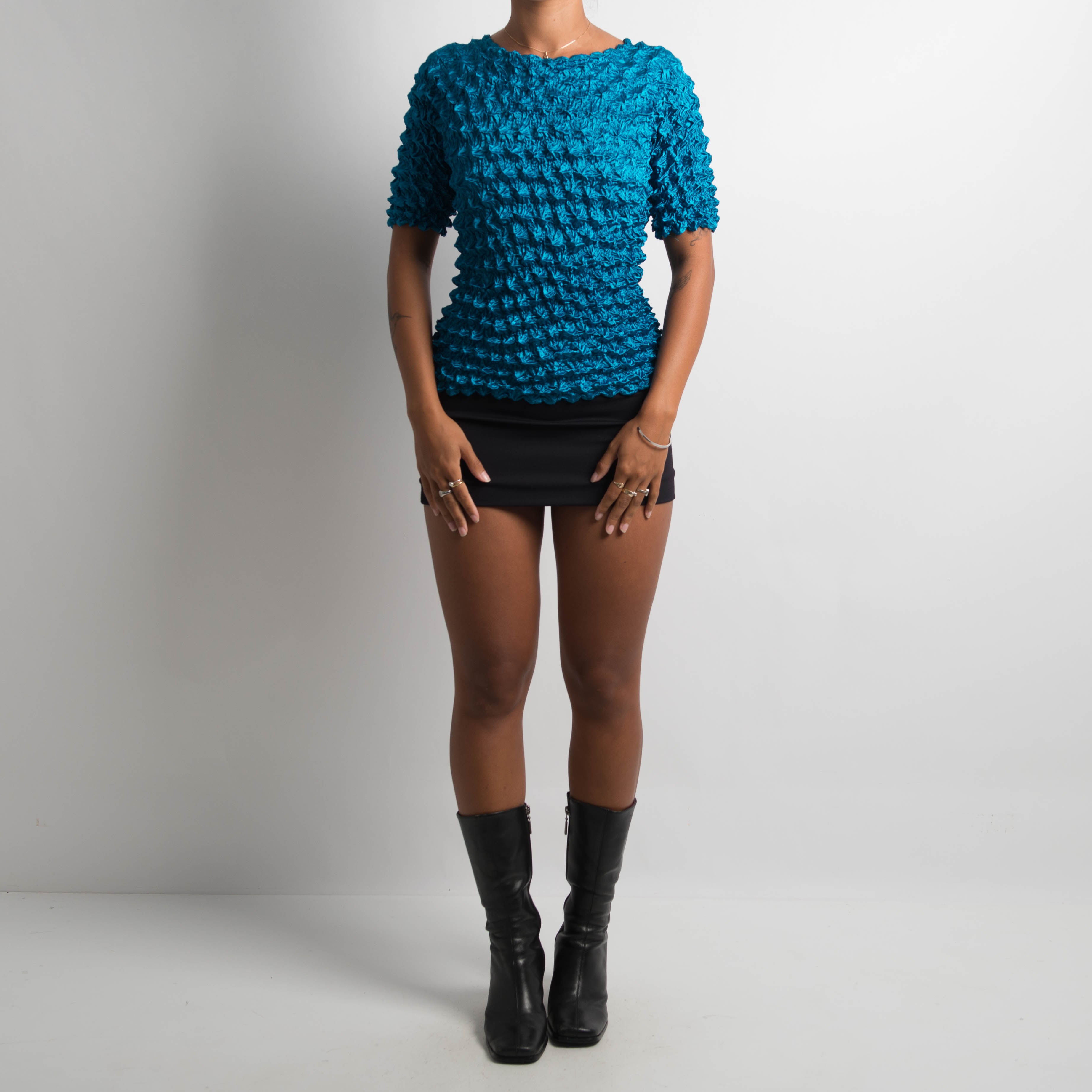 TEAL TEXTURED BUBBLE TOP