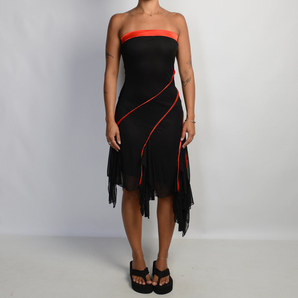 RED CONTRAST STRAPLESS DRESS