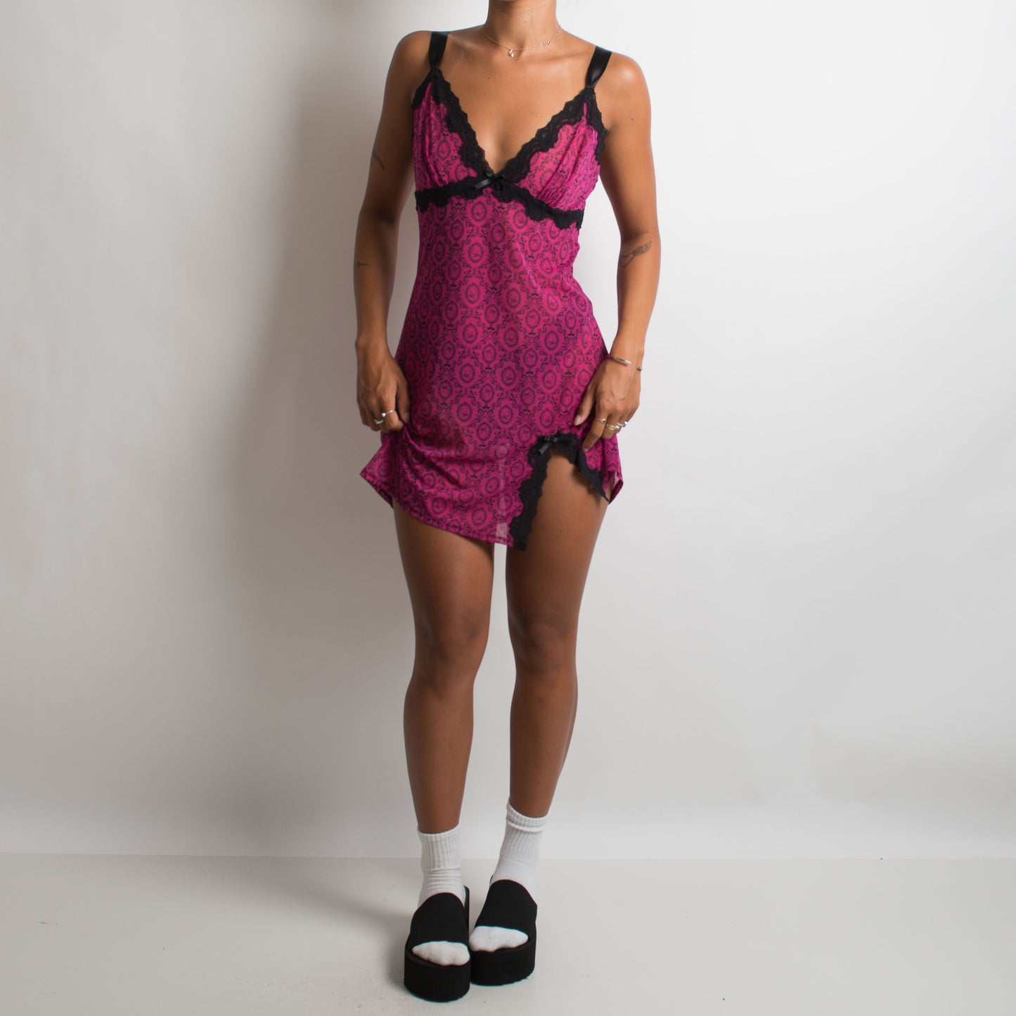 FUSCHIA MESH MINI DRESS