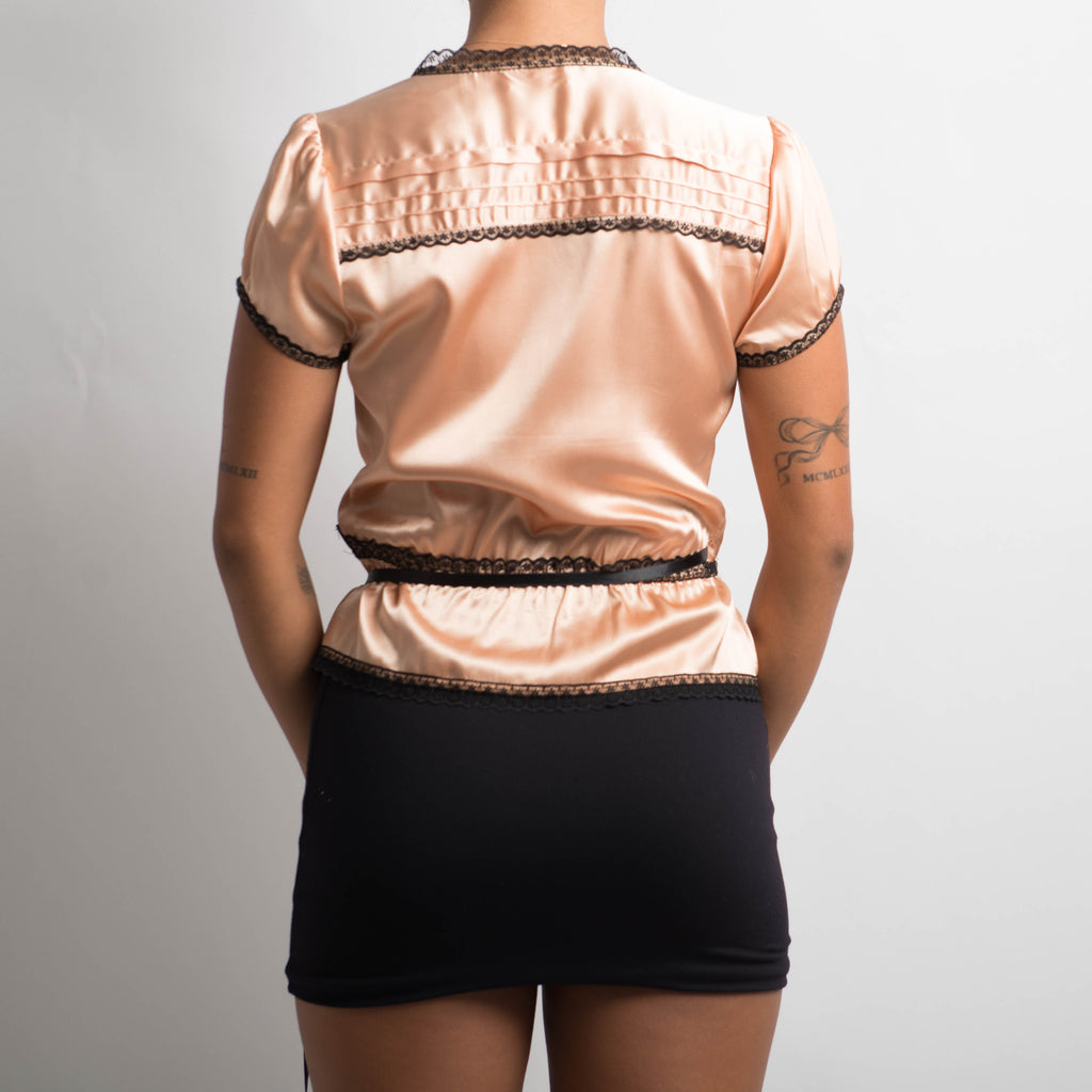PEACH SATIN WRAP TOP