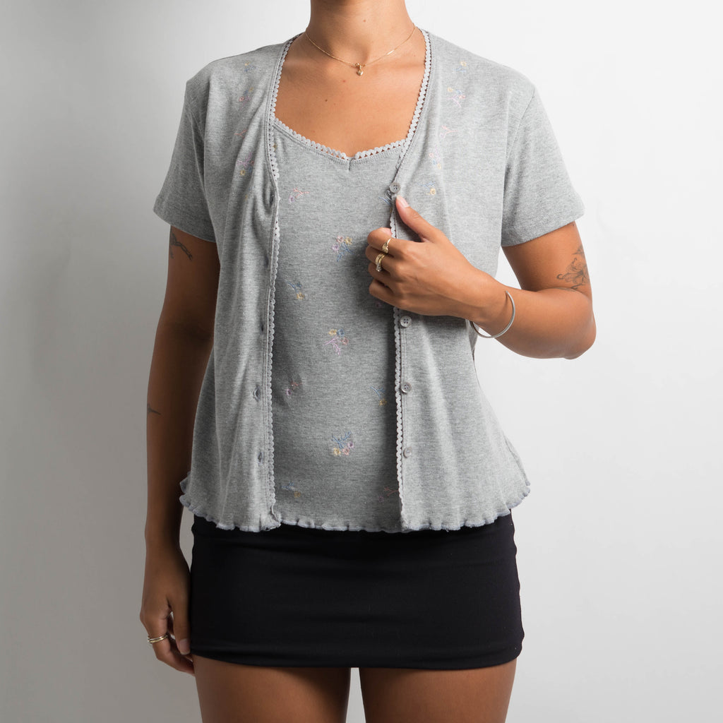 GREY EMBROIDERED TWIN SET