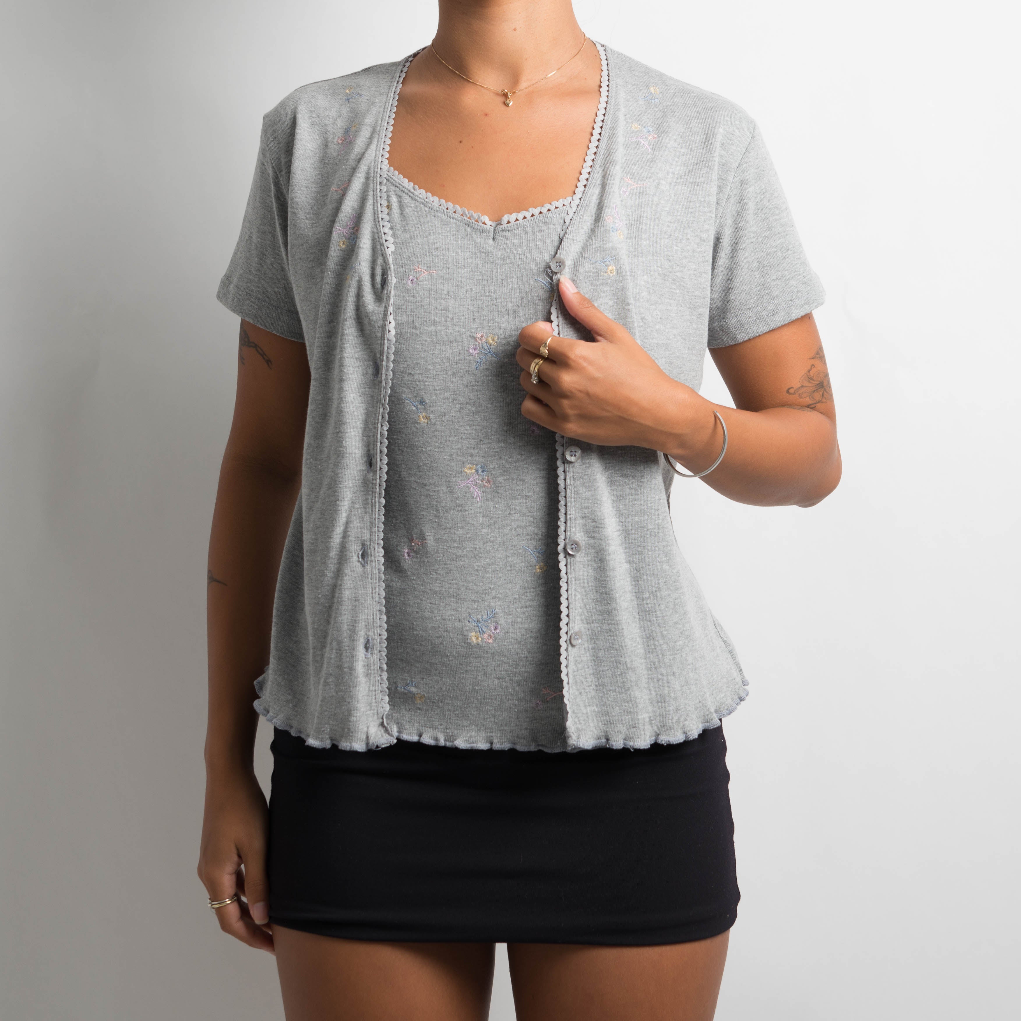 GREY EMBROIDERED TWIN SET