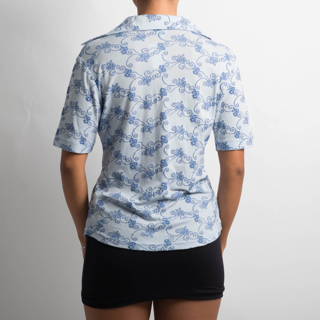 BLUE PATTERNED MESH SHIRT