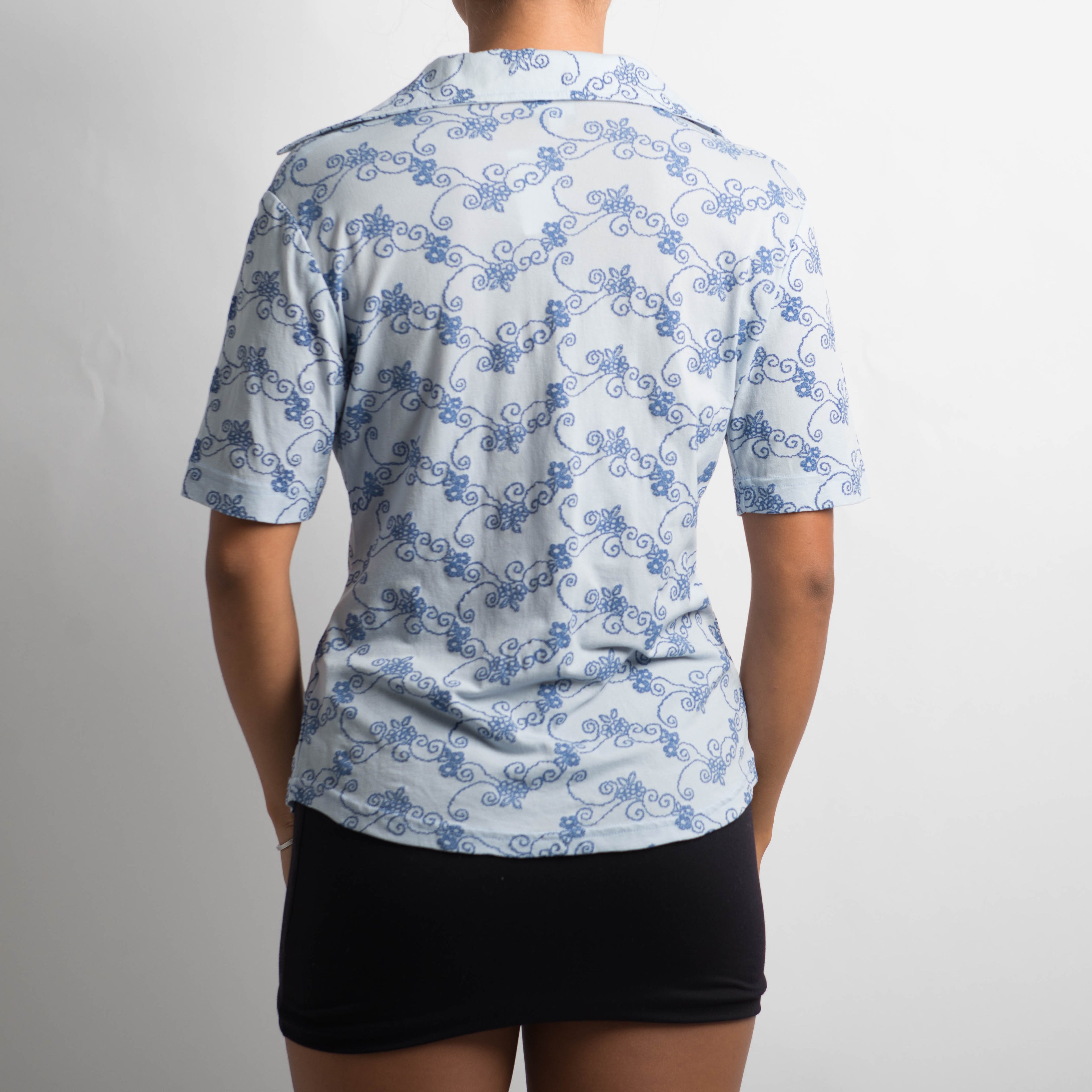 BLUE PATTERNED MESH SHIRT