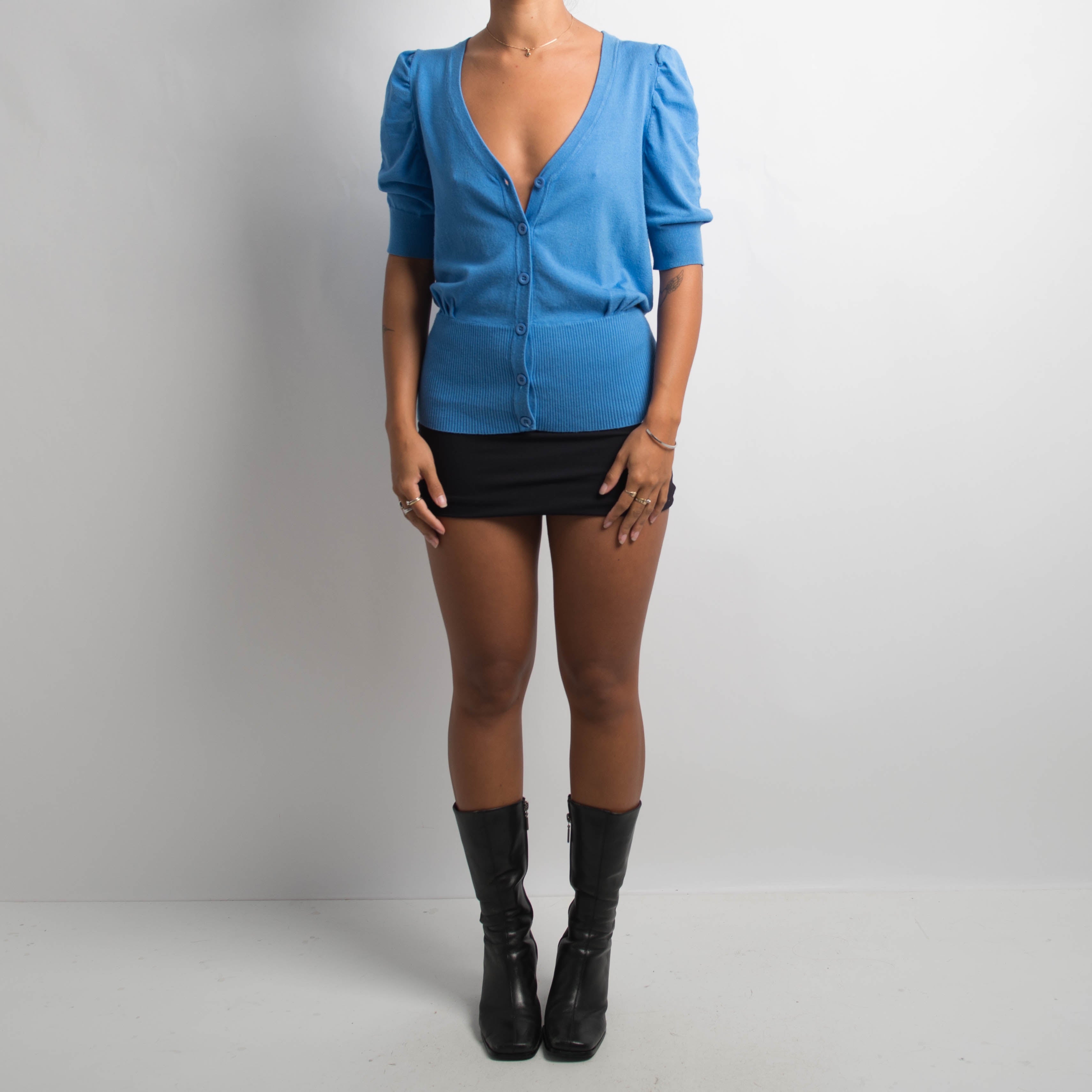 BLUE SHORT SLEEVE CARDIGAN