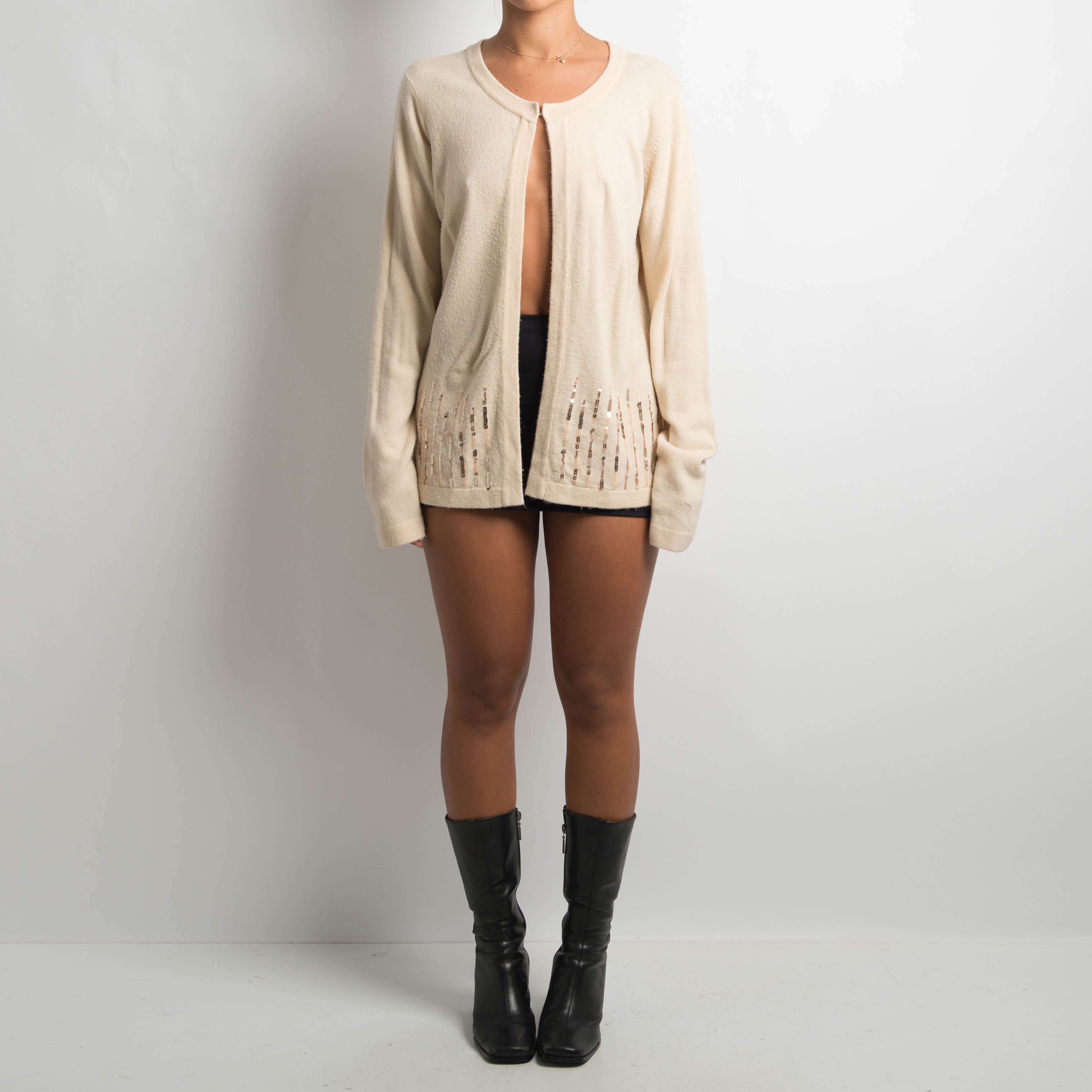 CREAM SEQUIN CARDIGAN