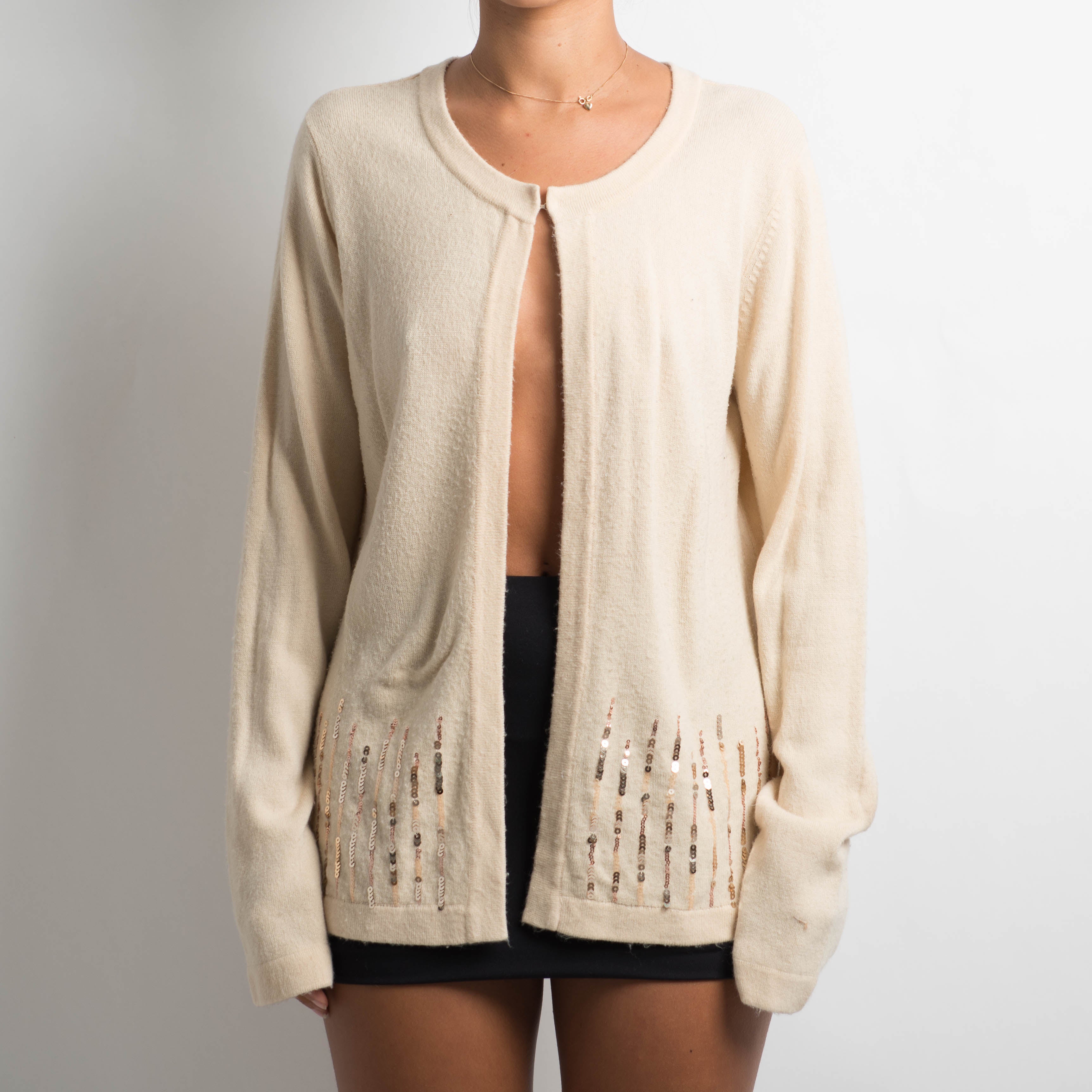 CREAM SEQUIN CARDIGAN