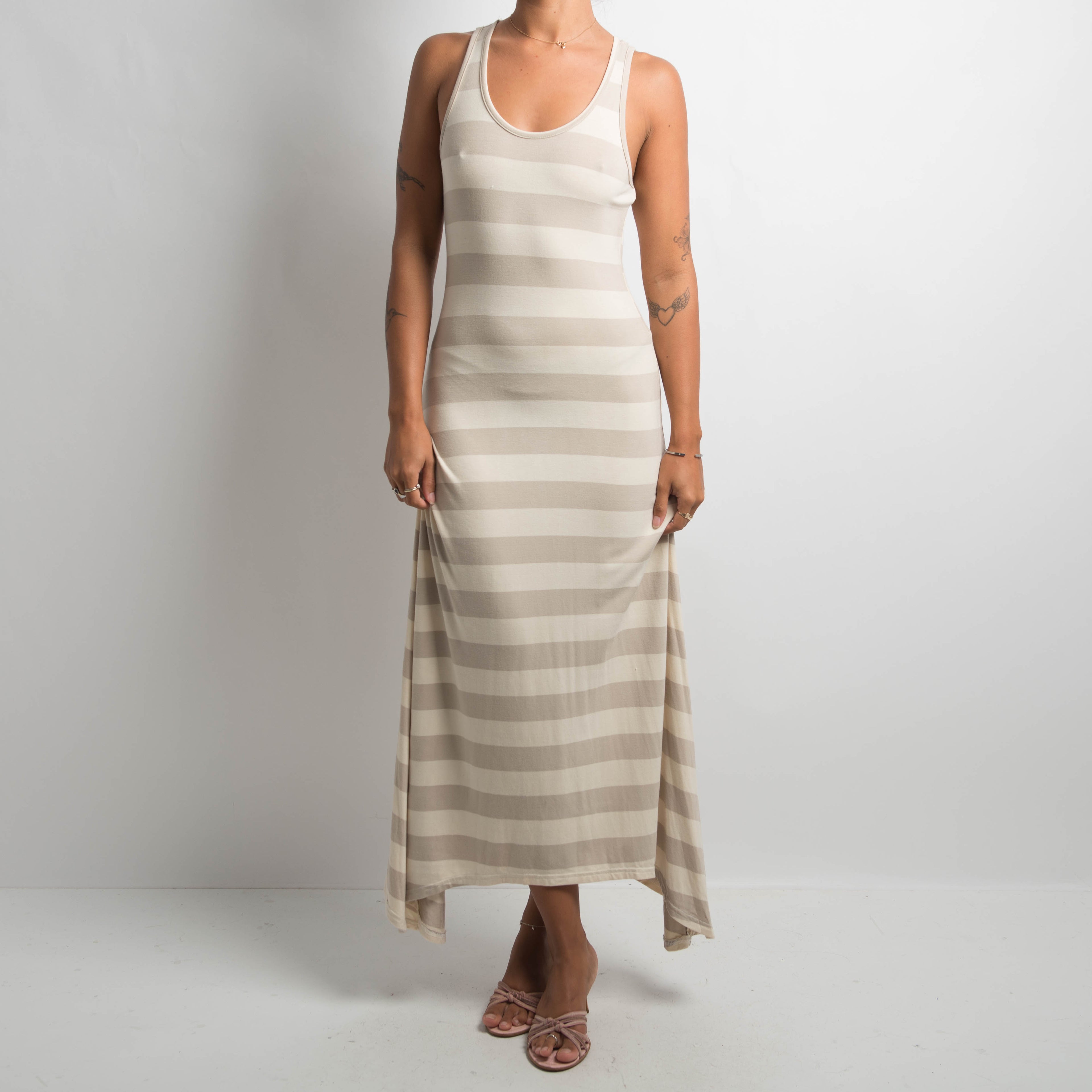 CREAM STRIPED MAXI DRESS