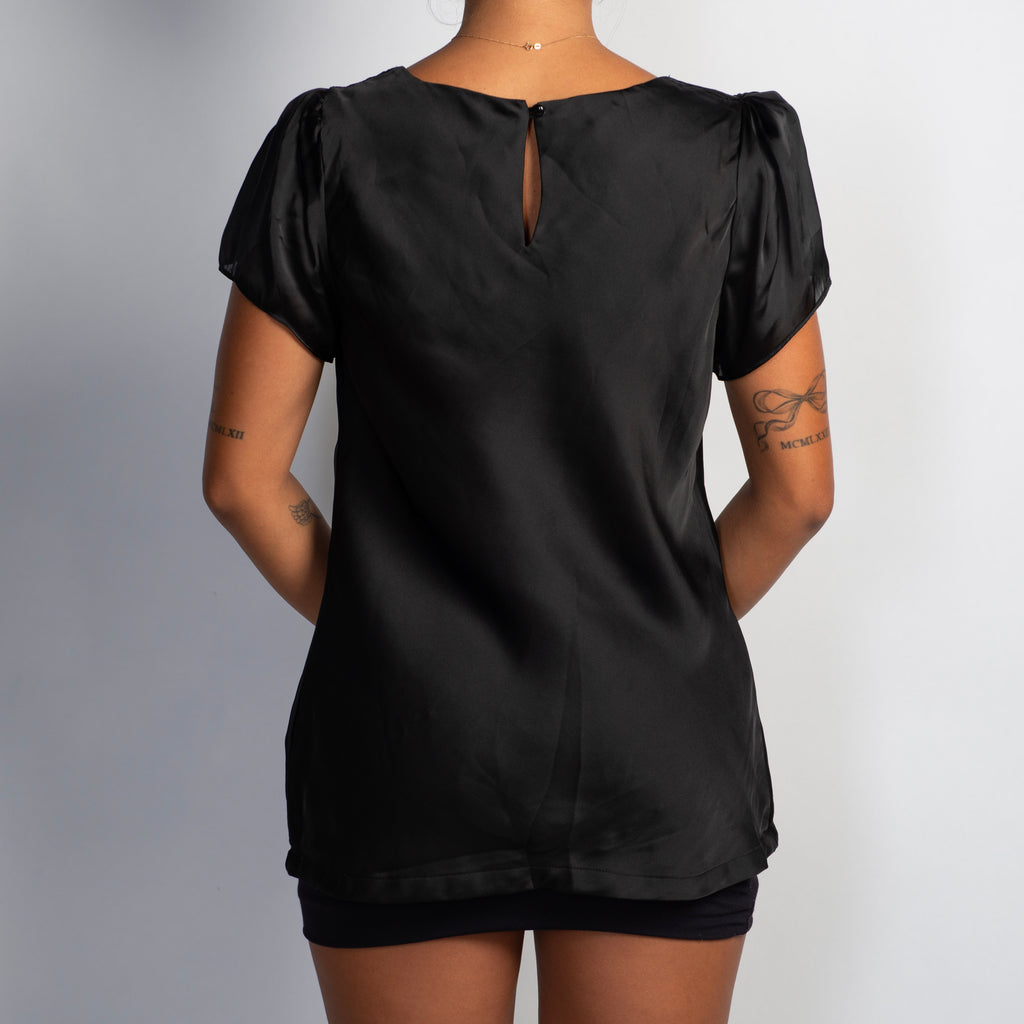 BLACK SATIN COWL NECK TOP