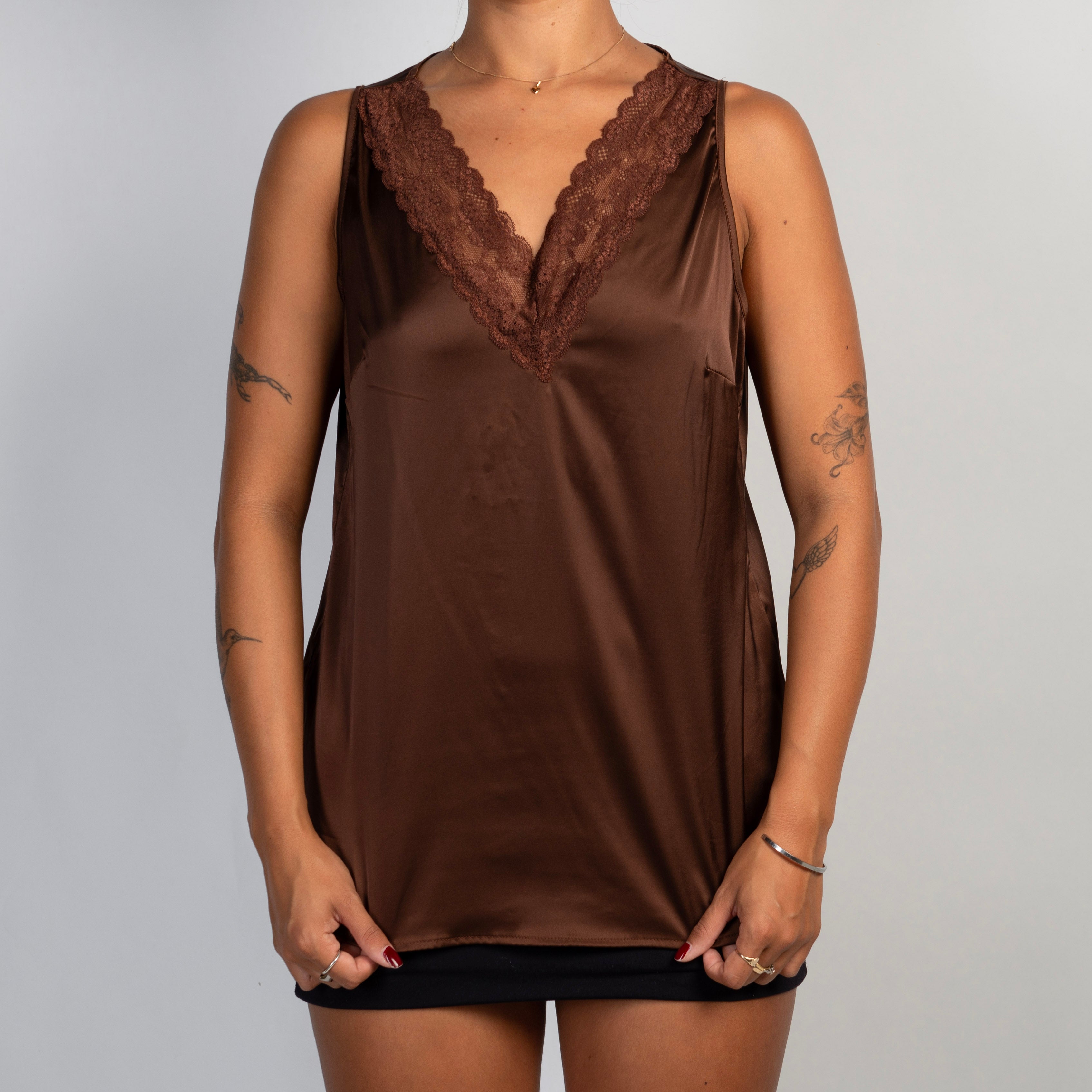 BROWN SATIN TOP