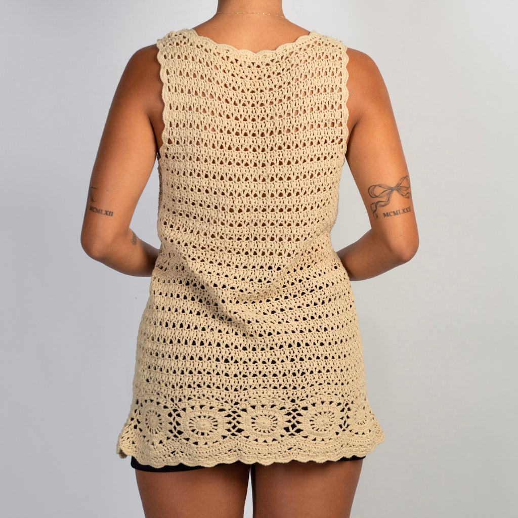 BEIGE CROCHET TIE FRONT VEST