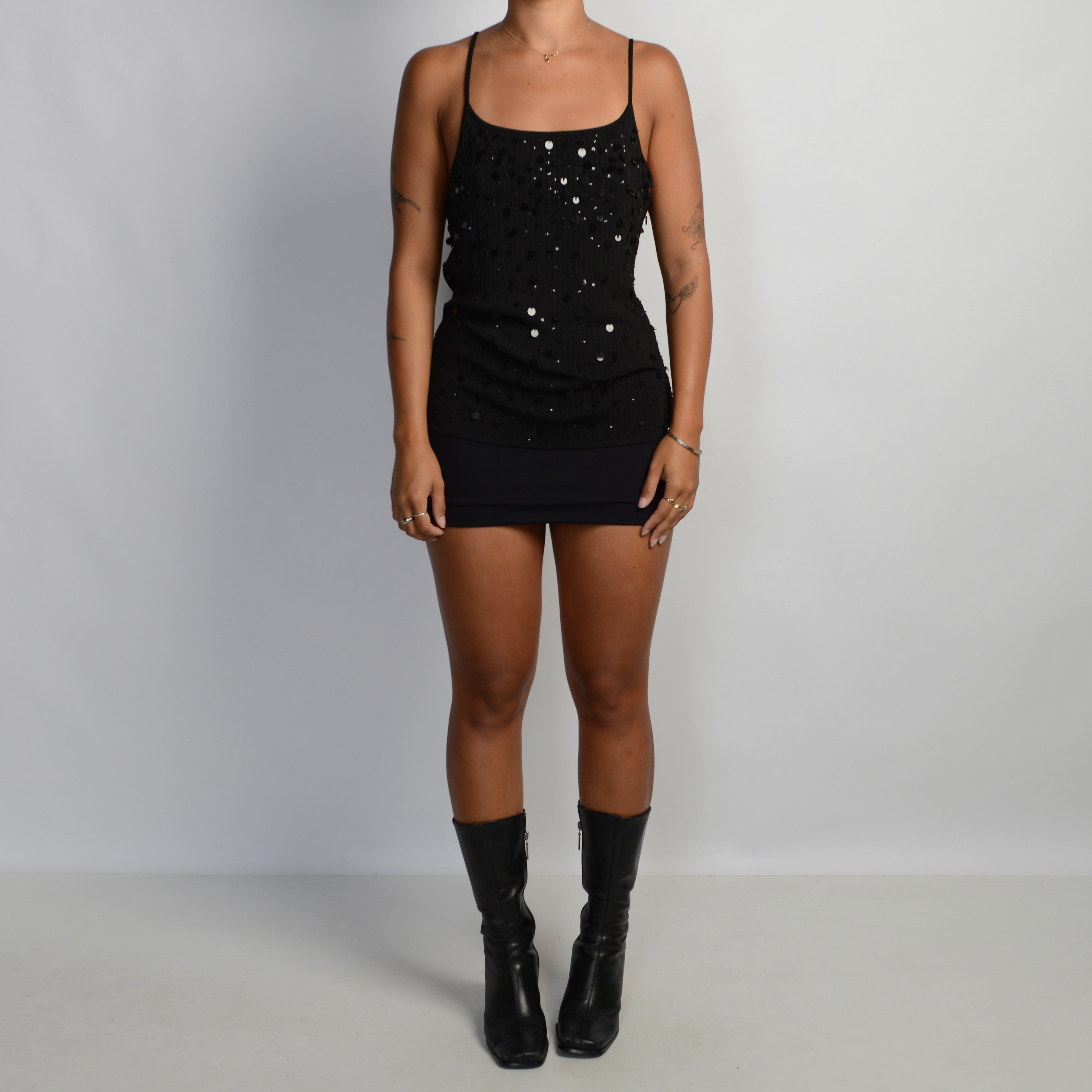 BLACK SEQUIN KNIT CAMISOLE