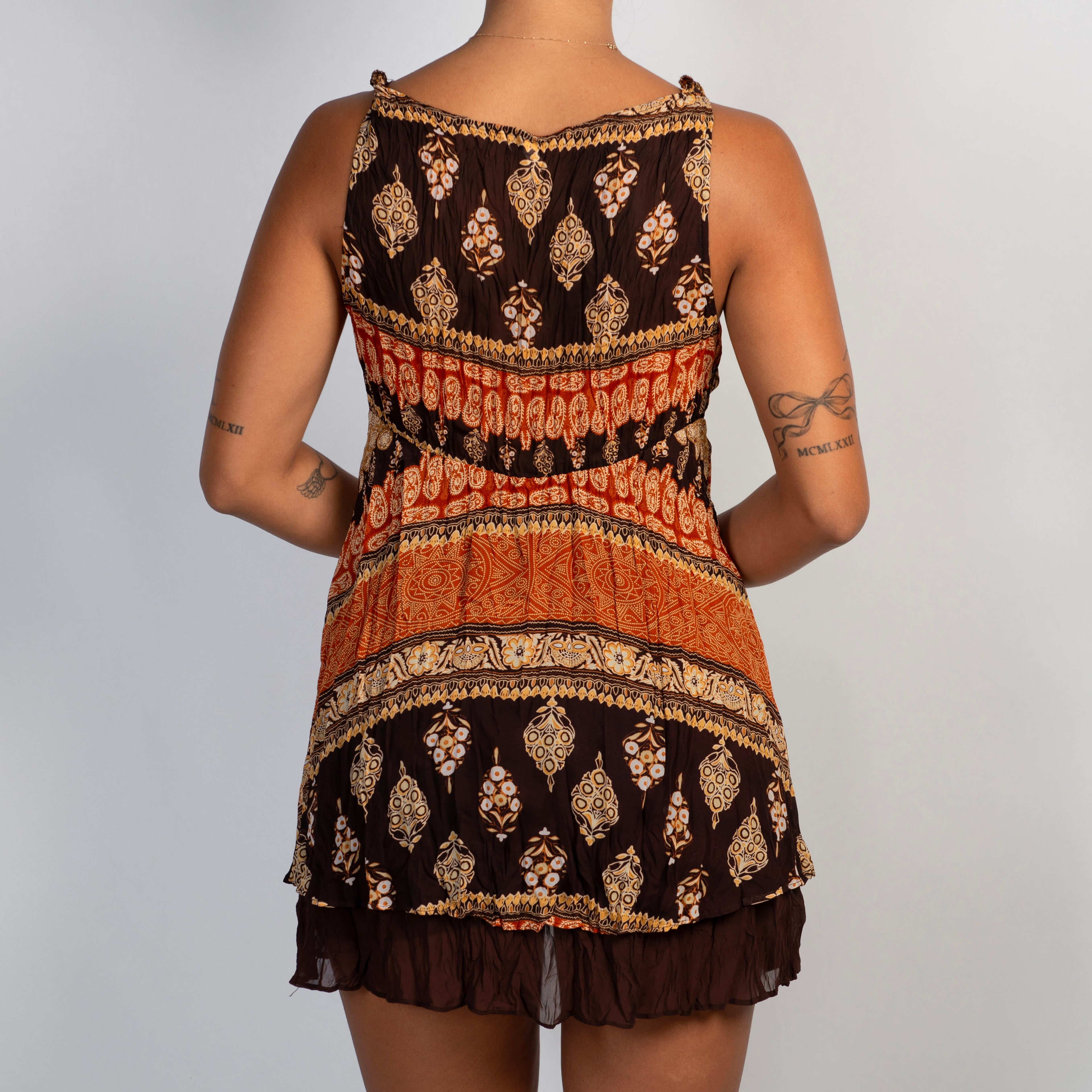 BROWN PATTERN BABYDOLL TOP