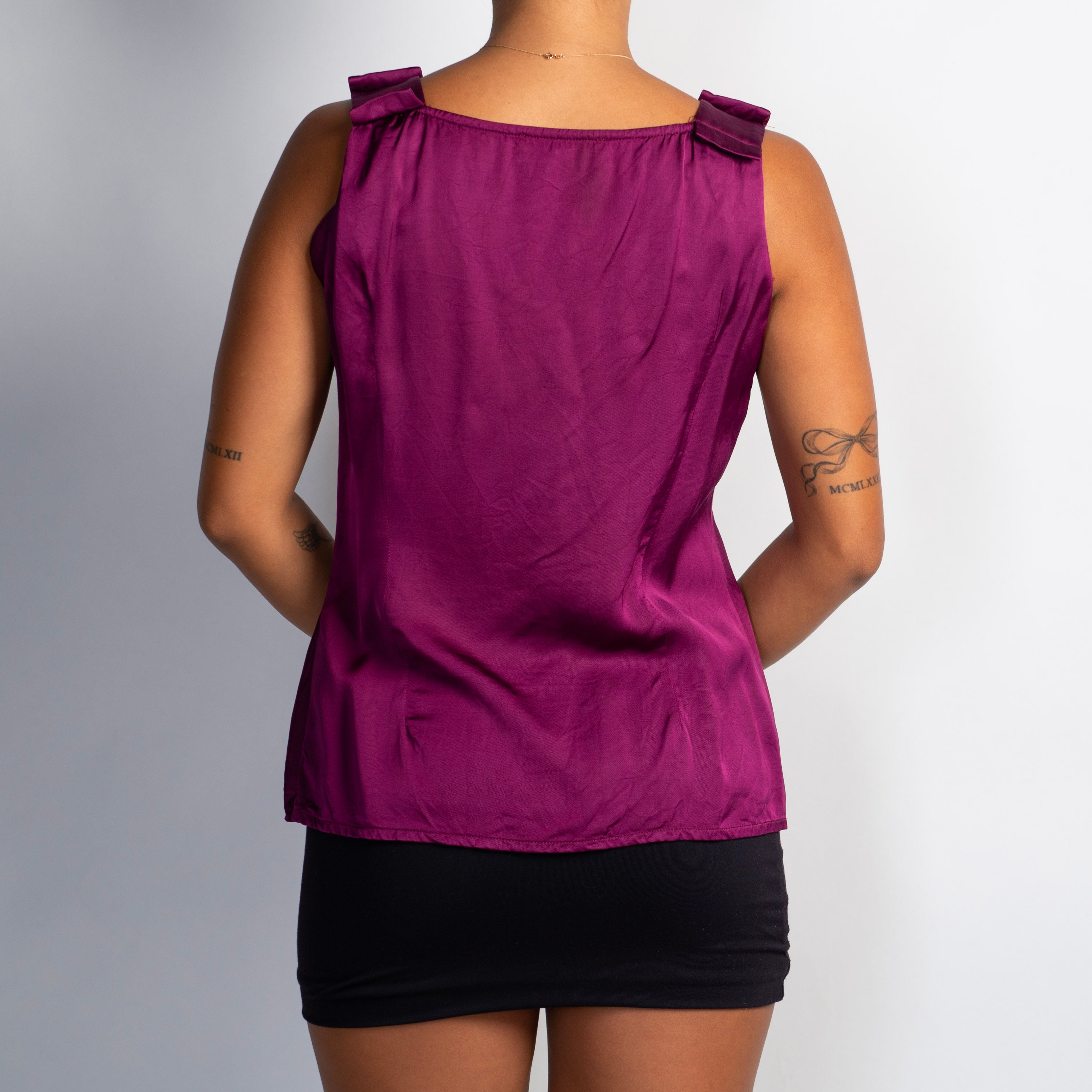 PLUM SATIN SLEEVELESS TOP
